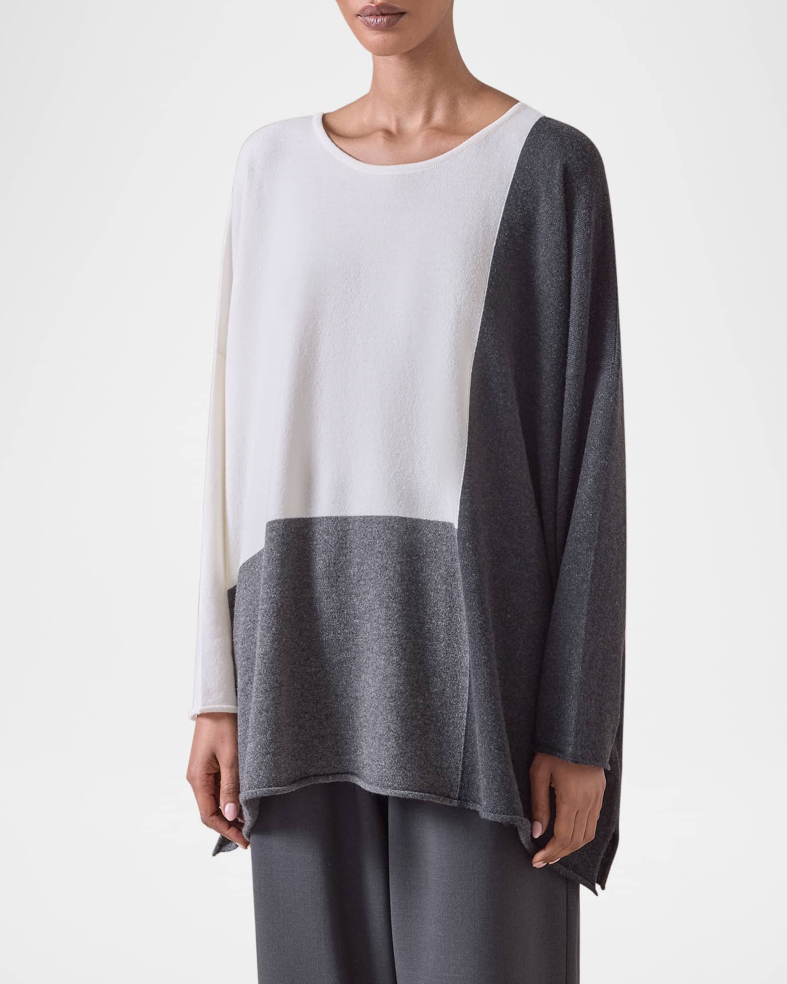 Color Block Cashmere Bateau-Neck Sweater (Long Length) 1