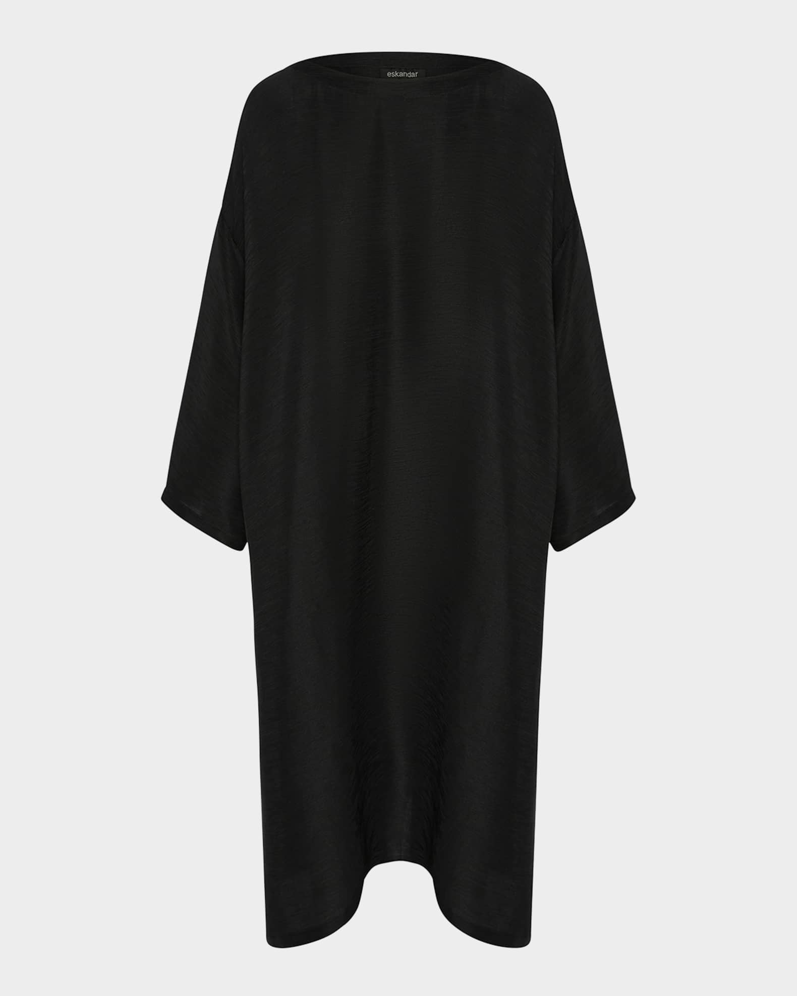 Silk Plisse Wide A-Line Scoop-Neck Dress 0