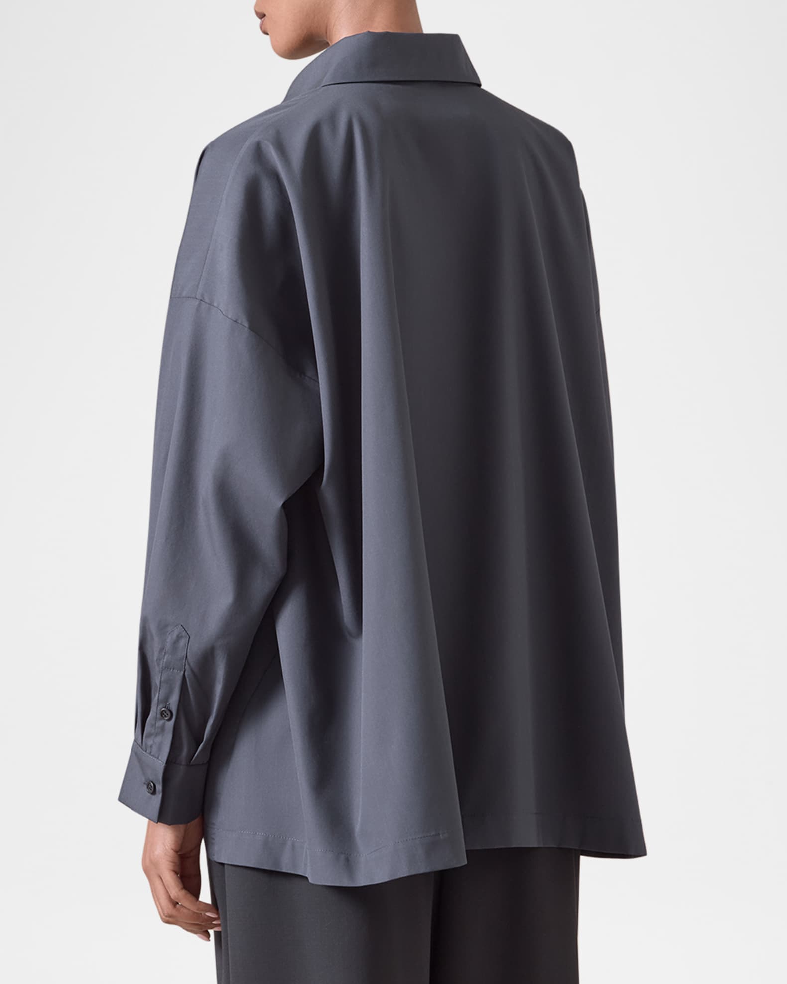 Eskandar Cotton Poplin Angle-To-Front Side Seam Shirt With Collar