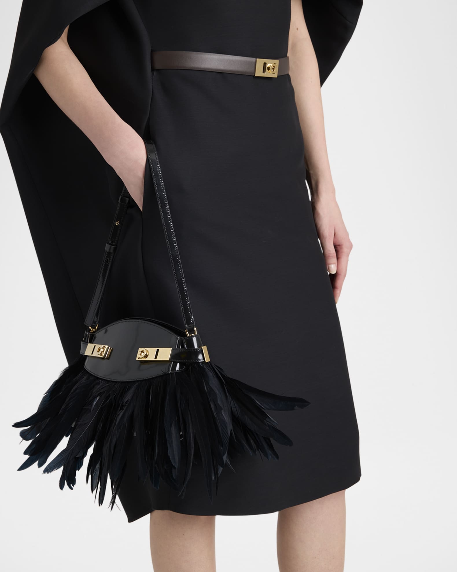 Hug Patent Leather & Feather Shoulder Bag 1
