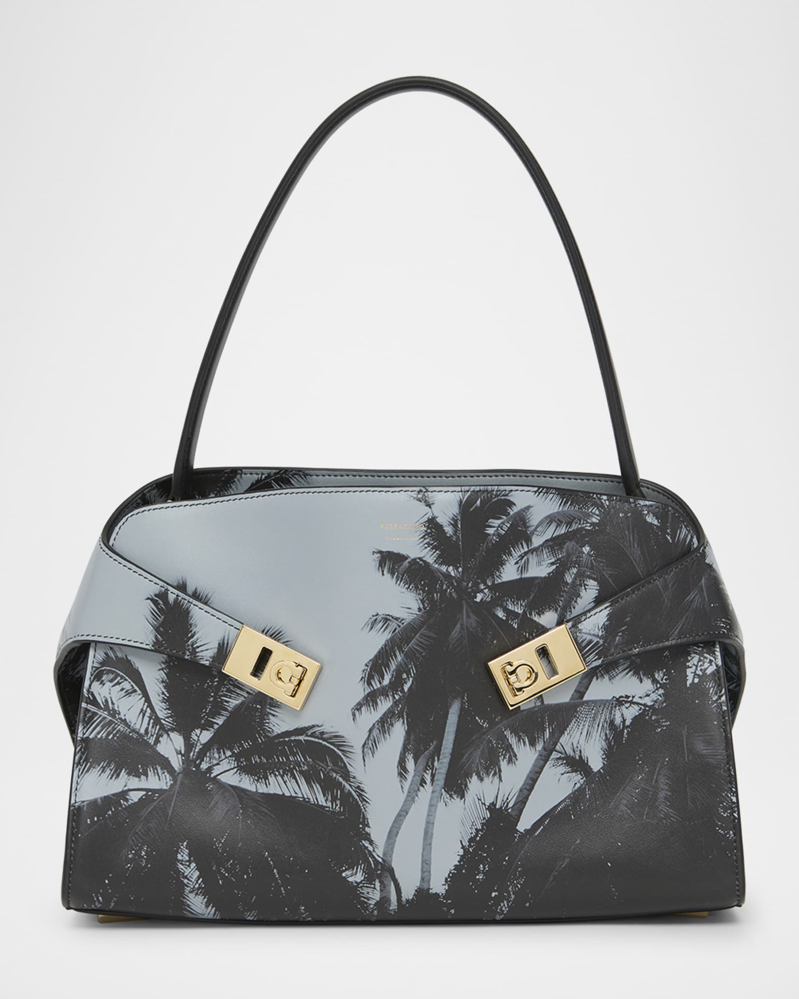 Ferragamo Hug Palm Tree-Print Leather Shoulder Bag | Neiman Marcus