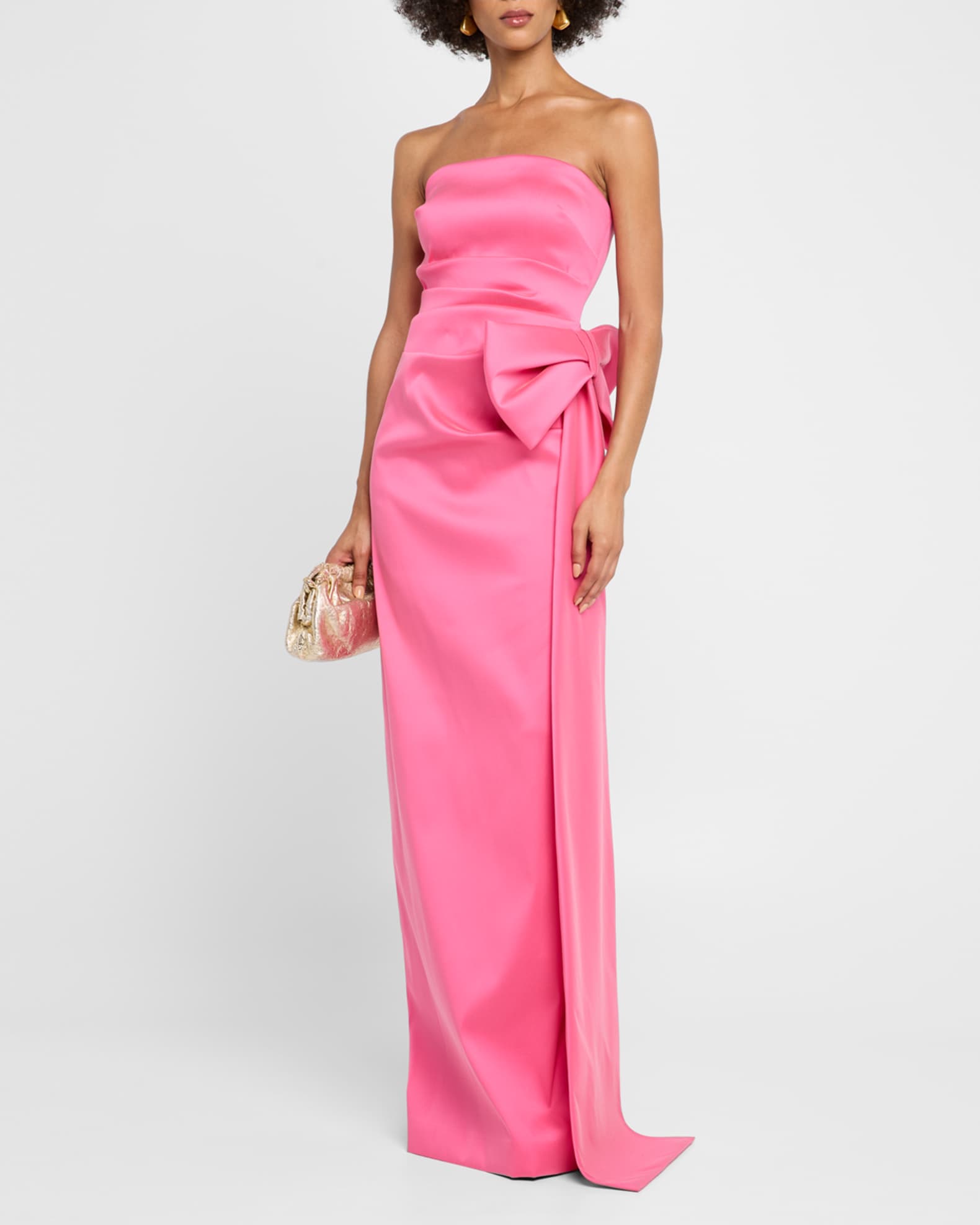 Strapless Draped Bow Mikado Column Gown 1