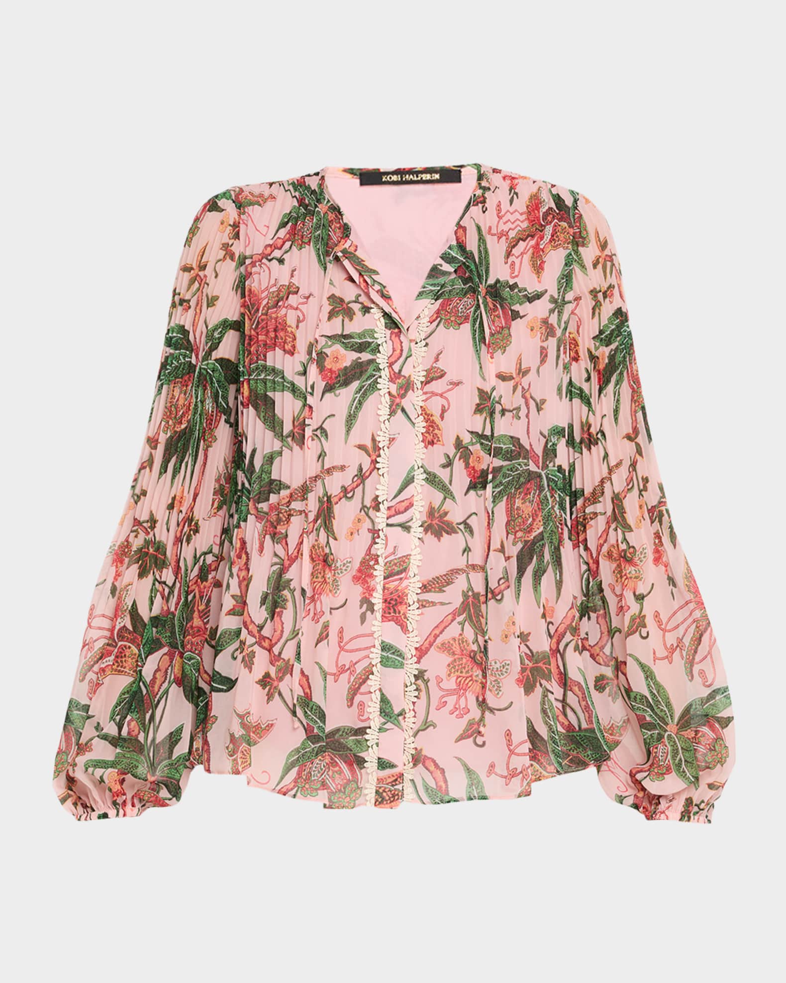 Helen Pleated Floral-Print Blouse 0