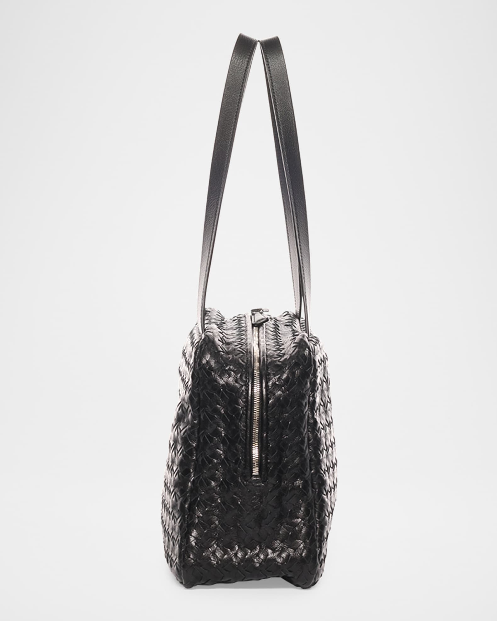 Astra Bowling Shoulder Bag in Woven Vintage Leather 1