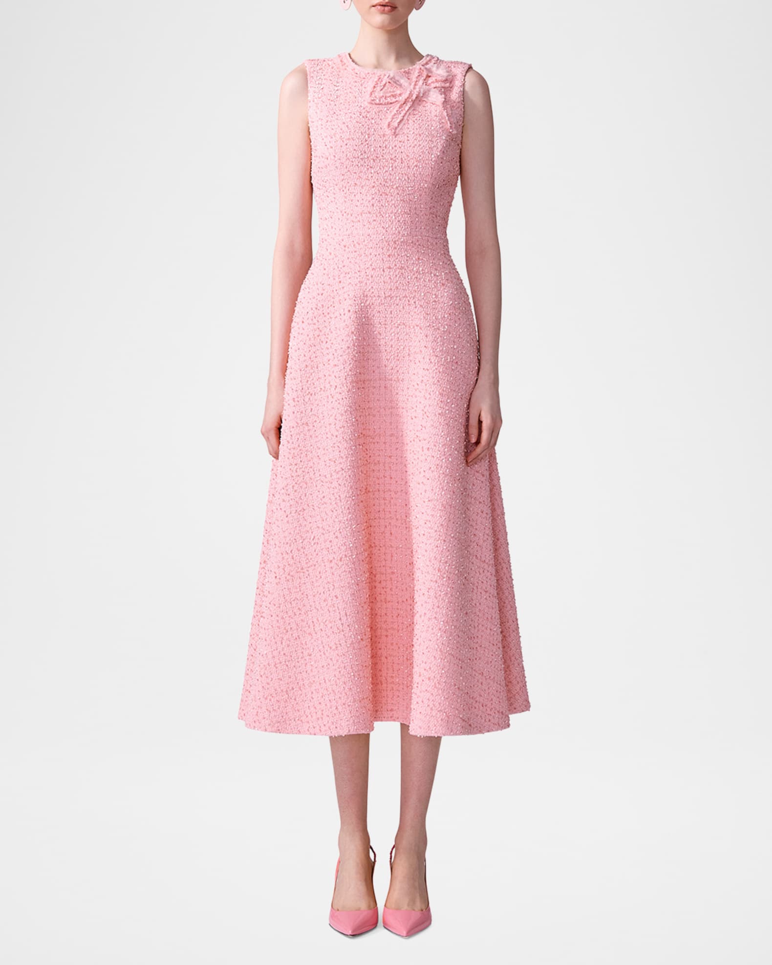 Bow Sleeveless Tweed A-Line Midi Dress 1