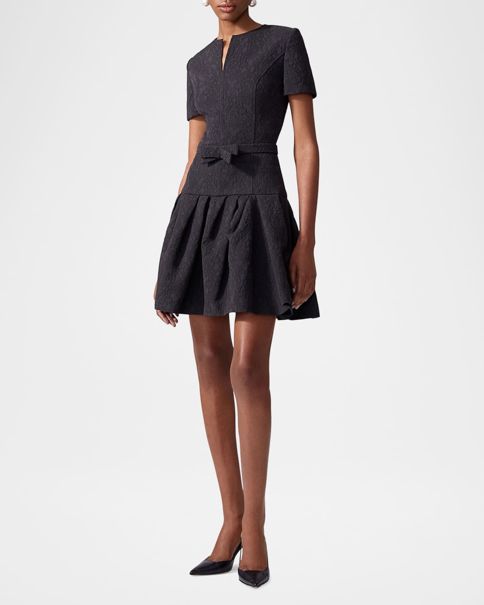 Floral Jacquard Short-Sleeve Mini Dress 1