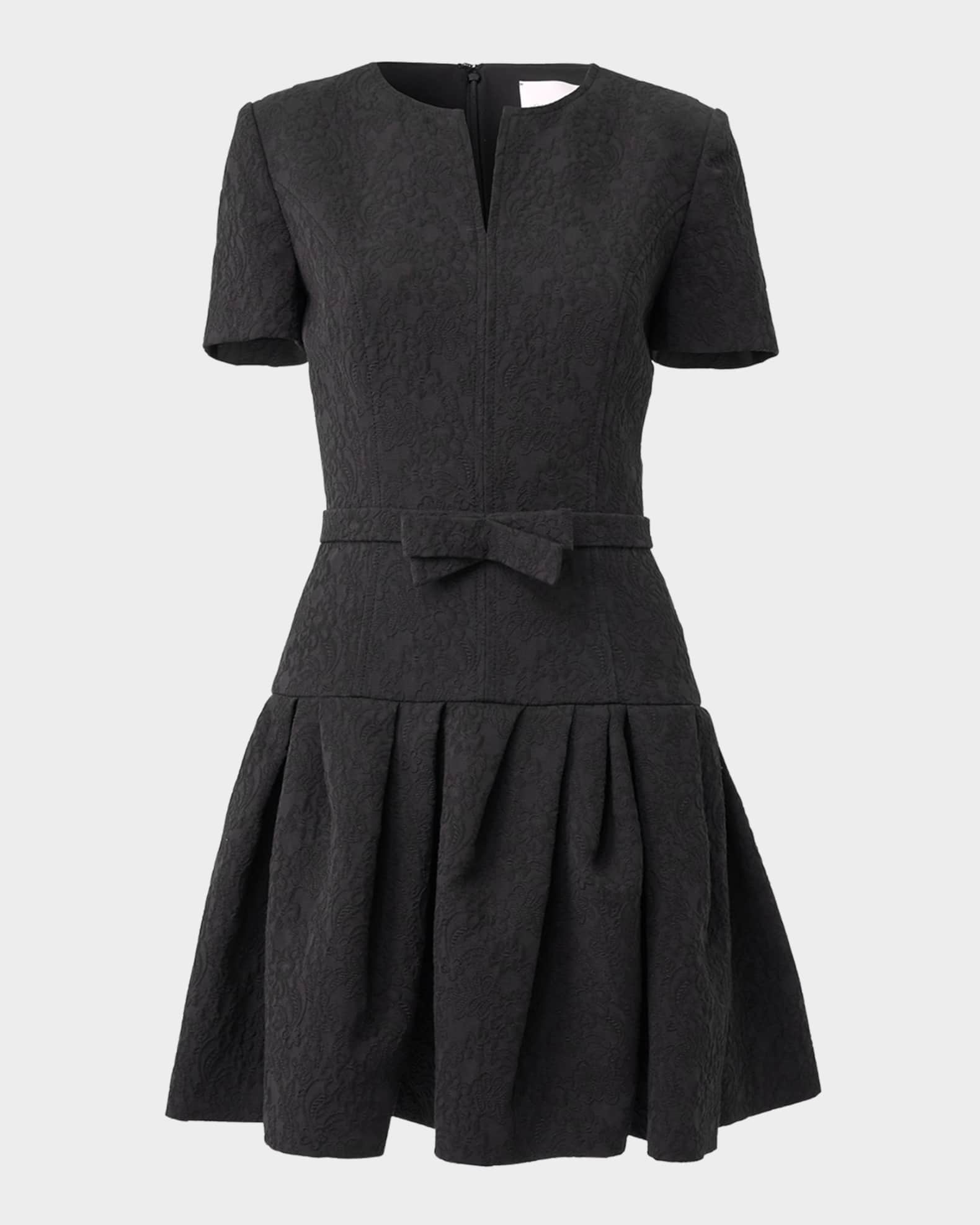 Floral Jacquard Short-Sleeve Mini Dress 0