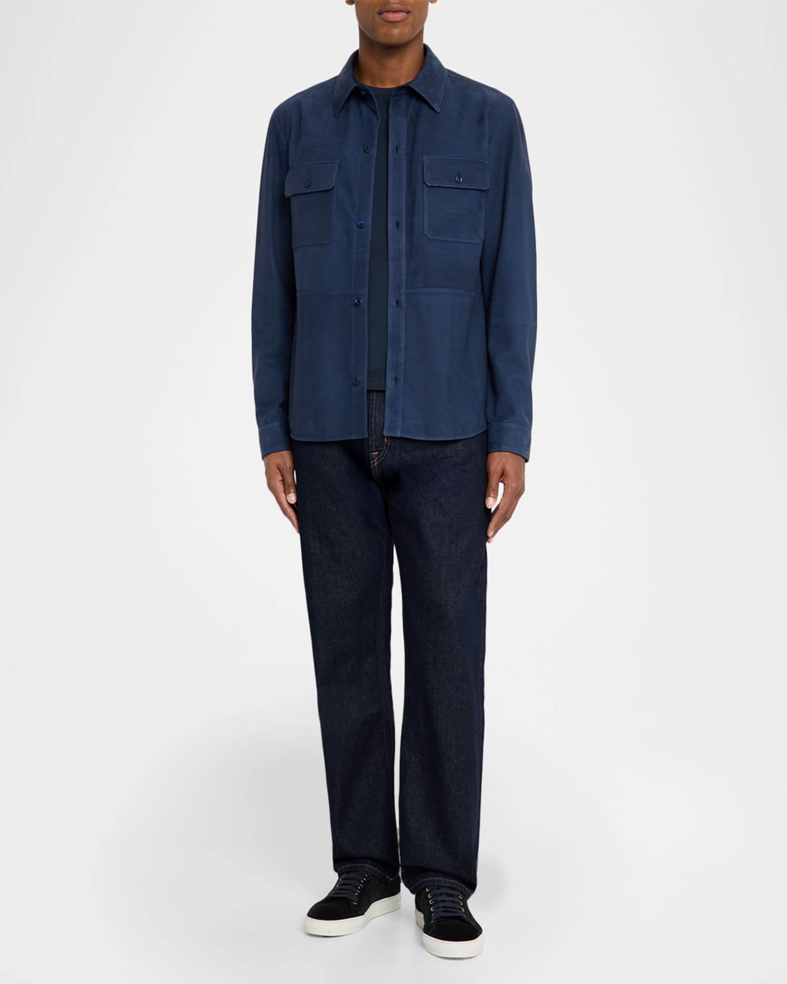 Stefano Ricci Men's Nubuck Leather Button-Front Shirt, Blue, Men's, 43R, Shirts Tops Casual Button Down Shirts