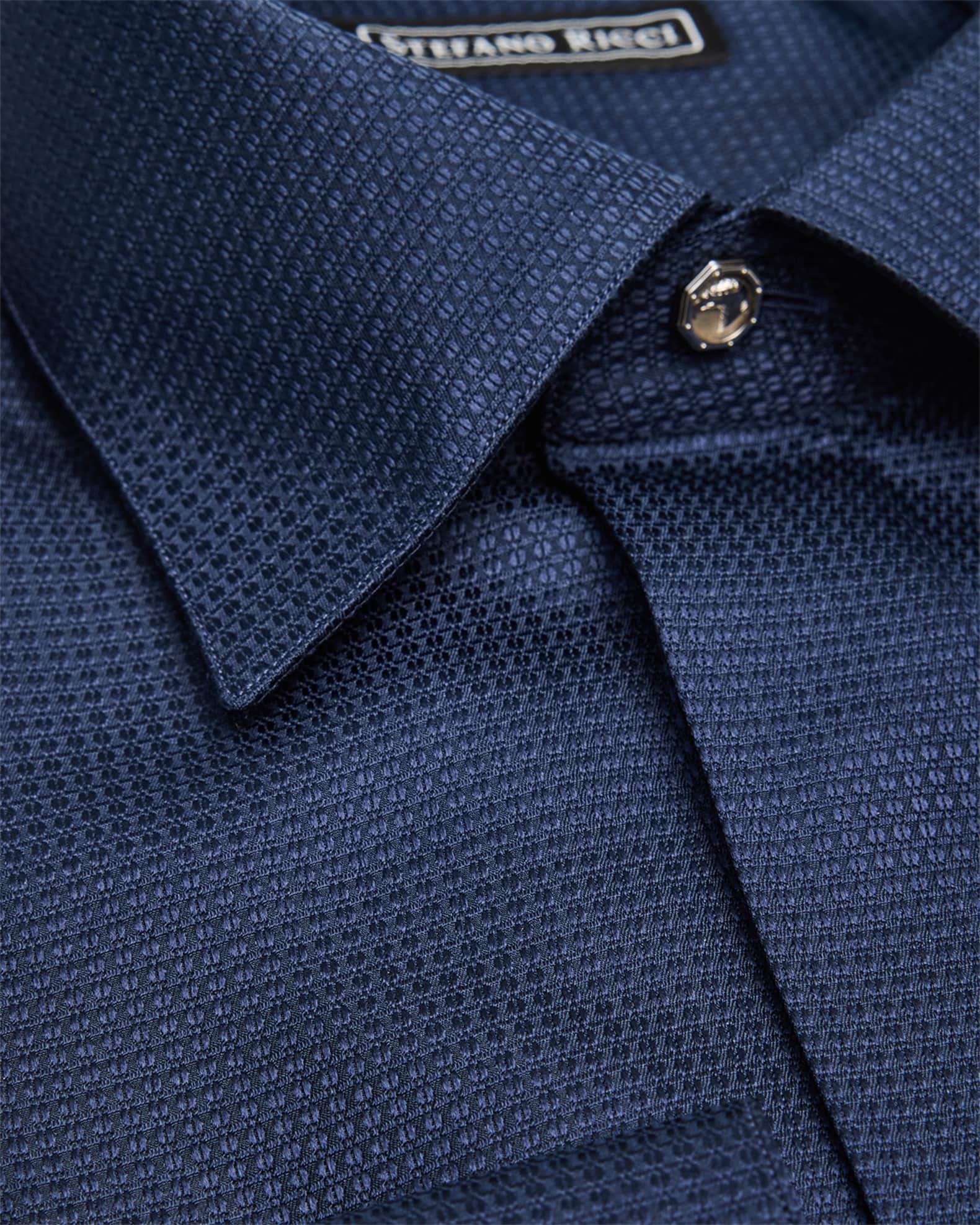 Stefano Ricci Men's Textured Silk Dress Shirt, Blue, Men's, L, Shirts Tops Formal & Evening Dress Shirts