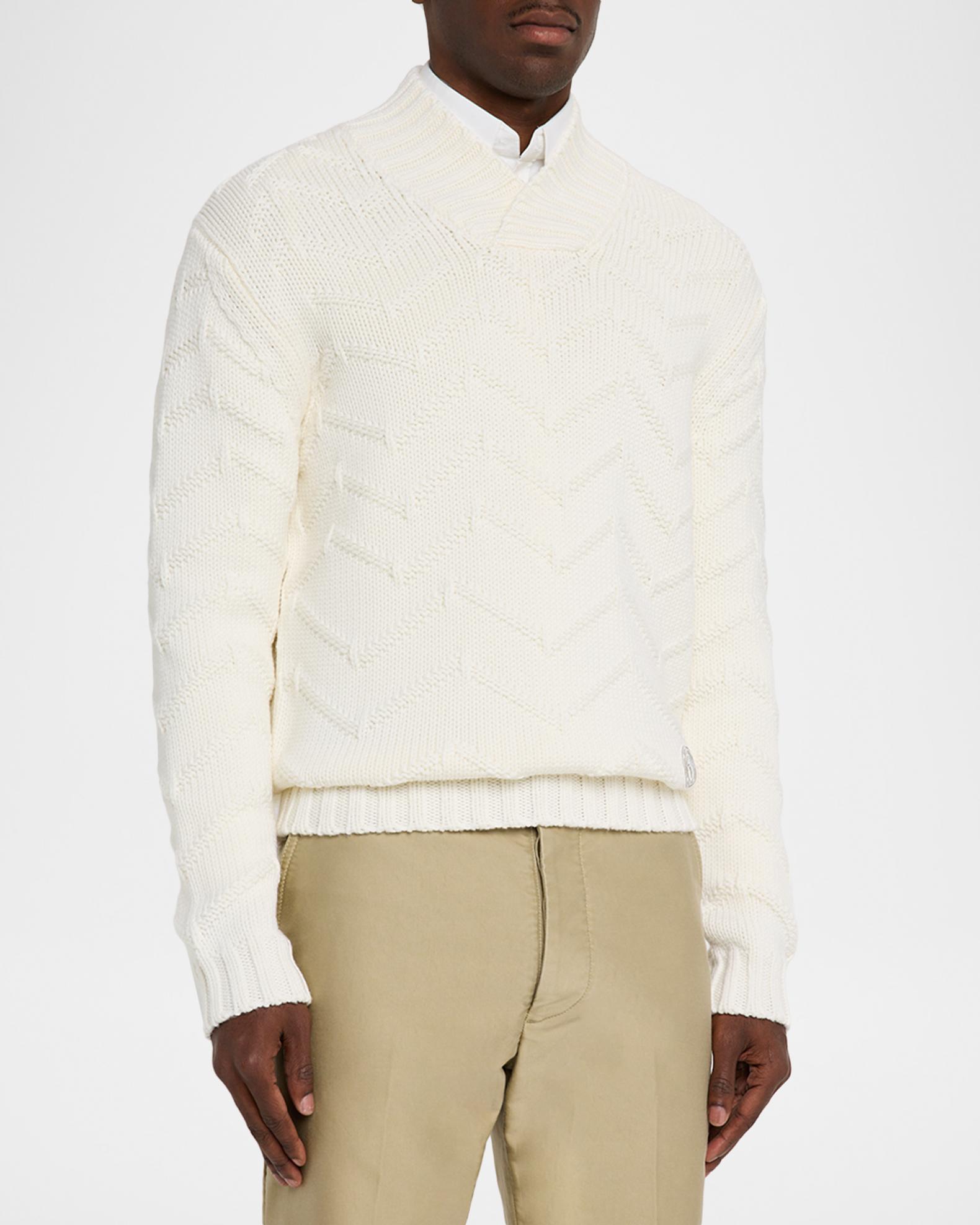 Stefano Ricci Men's Wool Chevron Shawl Knit Sweater | Neiman Marcus
