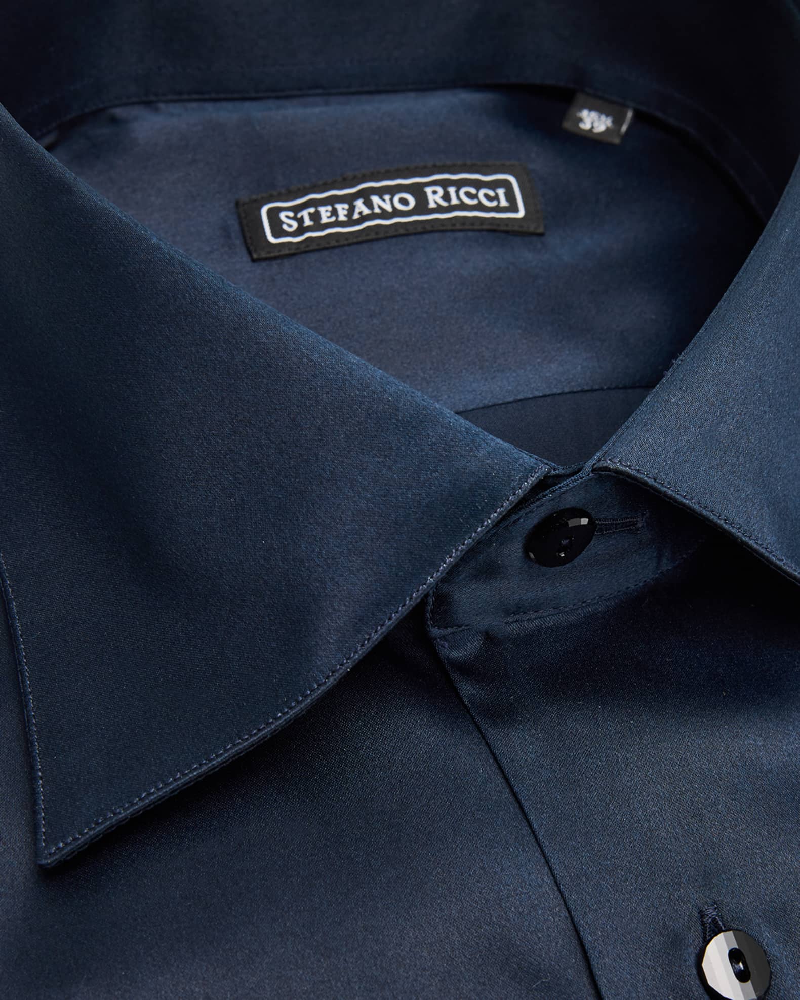 Stefano Ricci Men's Silk Point Collar Dress Shirt, Blue, Men's, 17, Shirts Tops Formal & Evening Dress Shirts