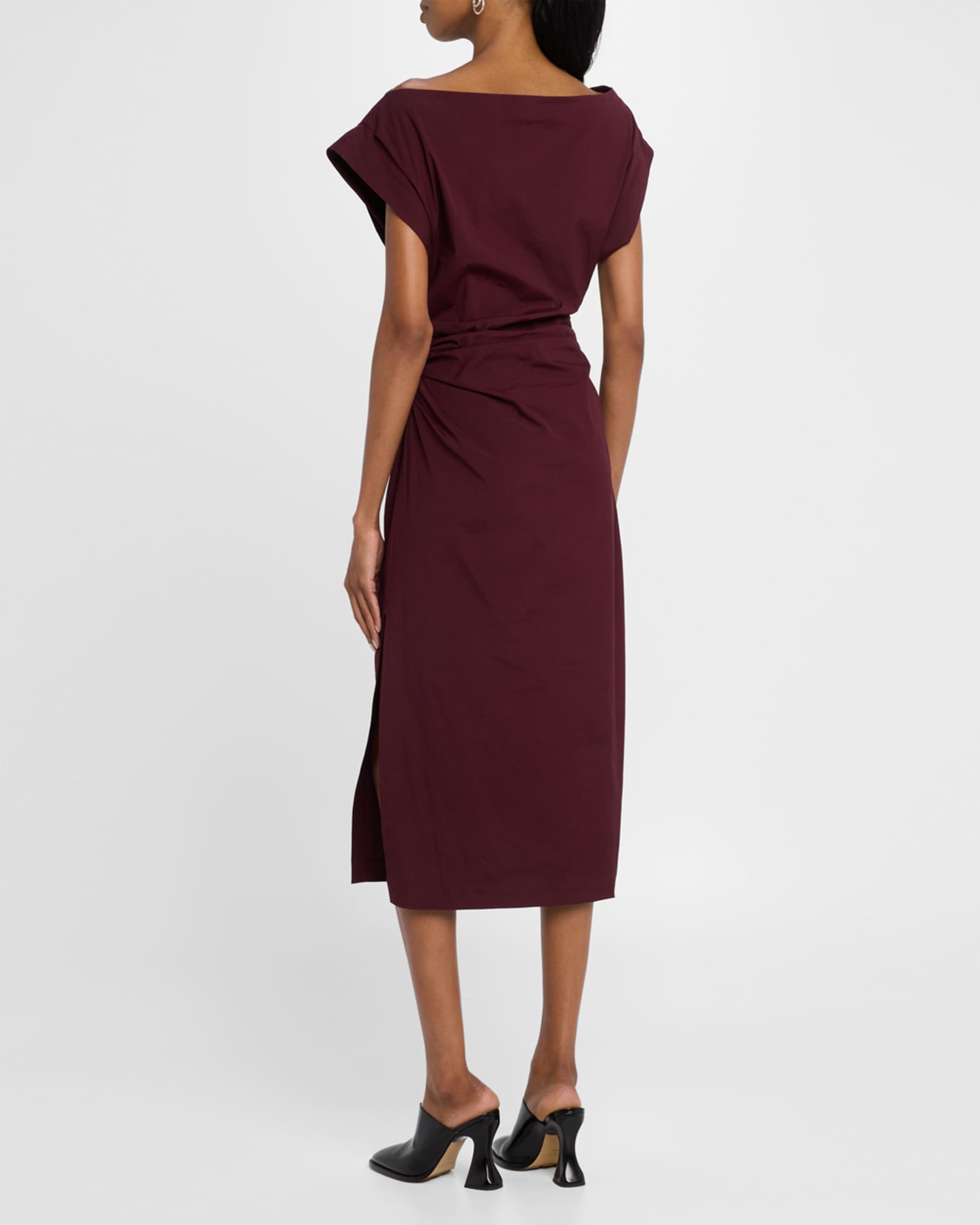 Nara Gathered Short-Sleeve Midi Dress Neiman Marcus