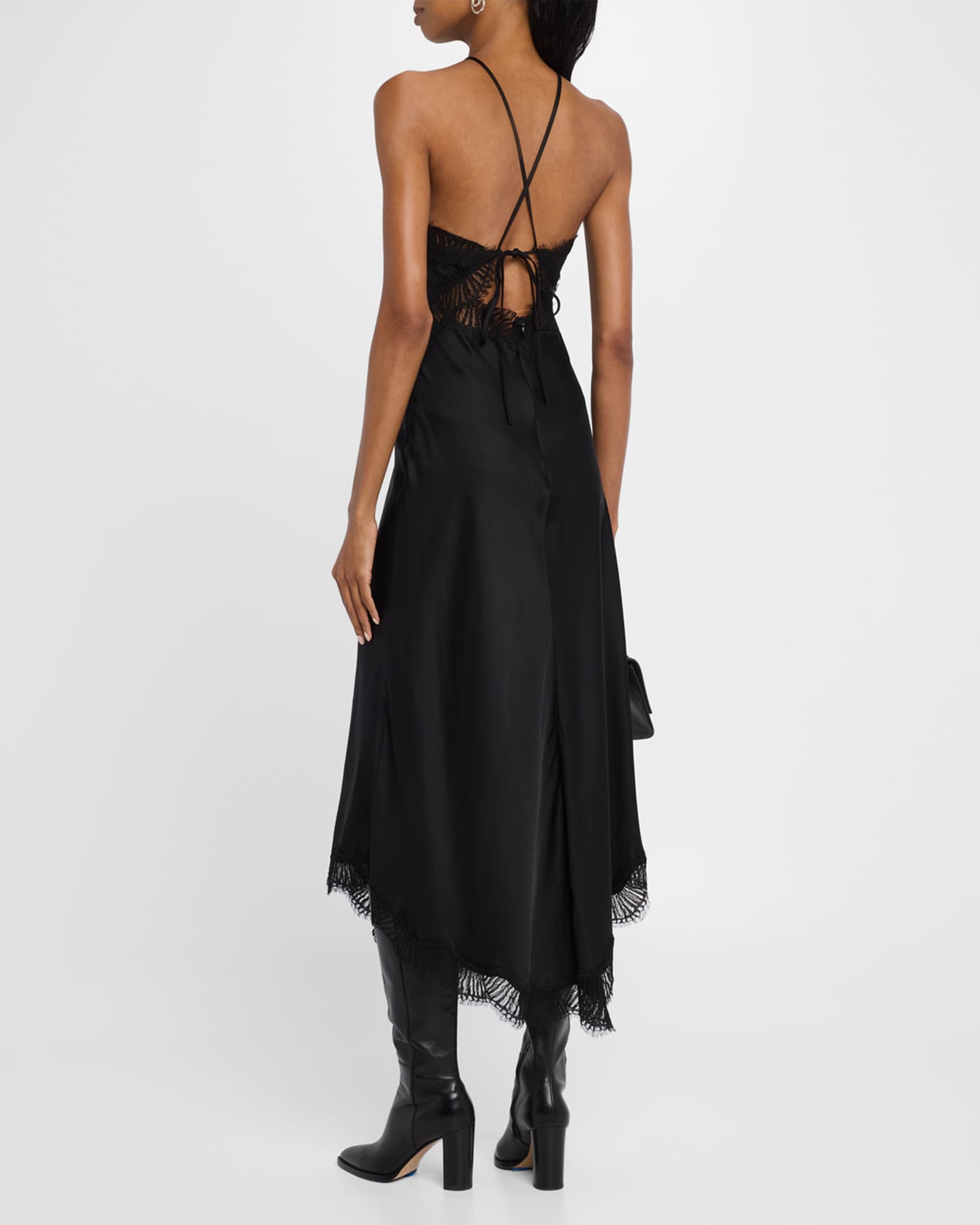 A.L.C. Lucia Lace Satin Halter Midi Dress | Neiman Marcus