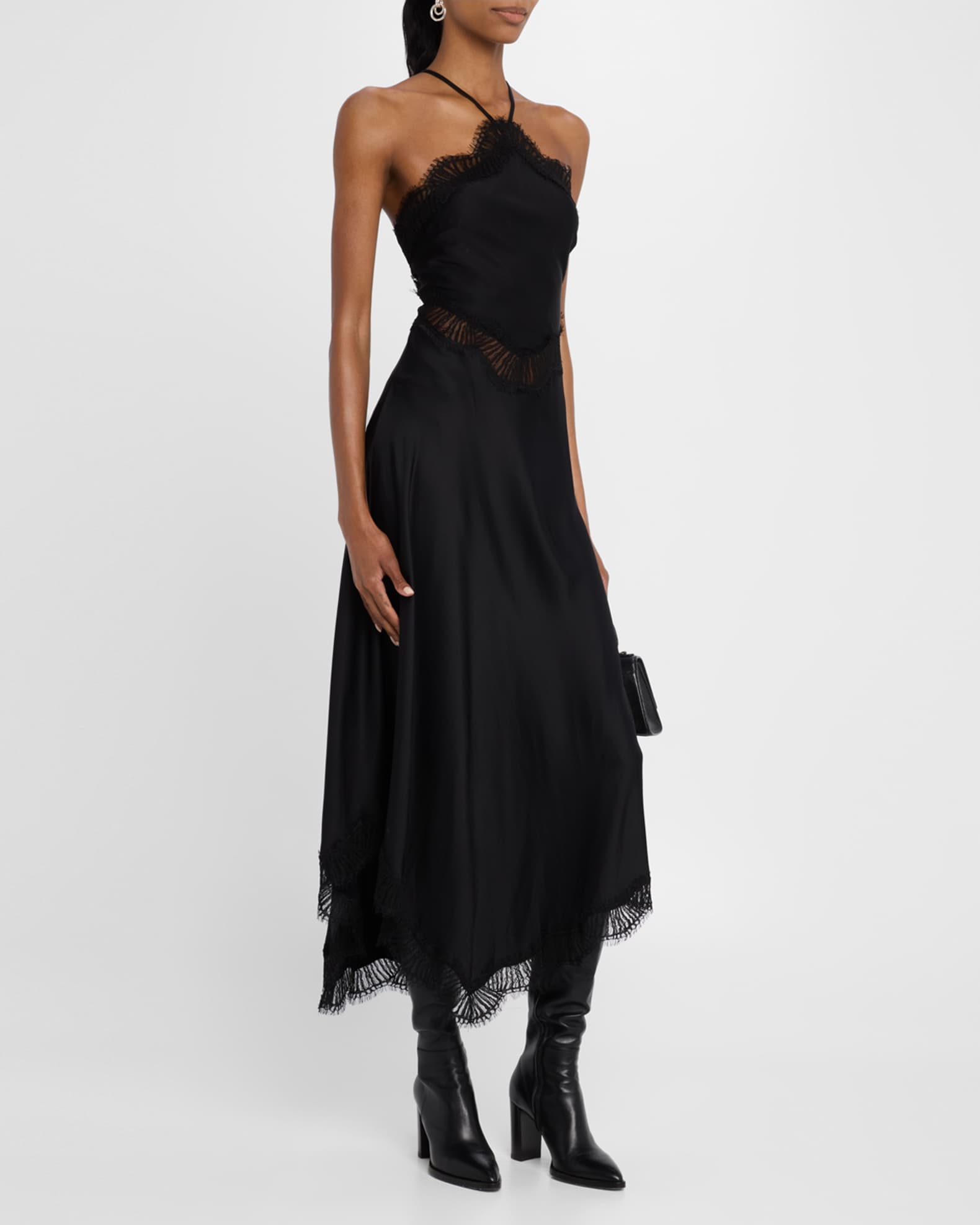 A.L.C. Lucia Lace Satin Halter Midi Dress | Neiman Marcus