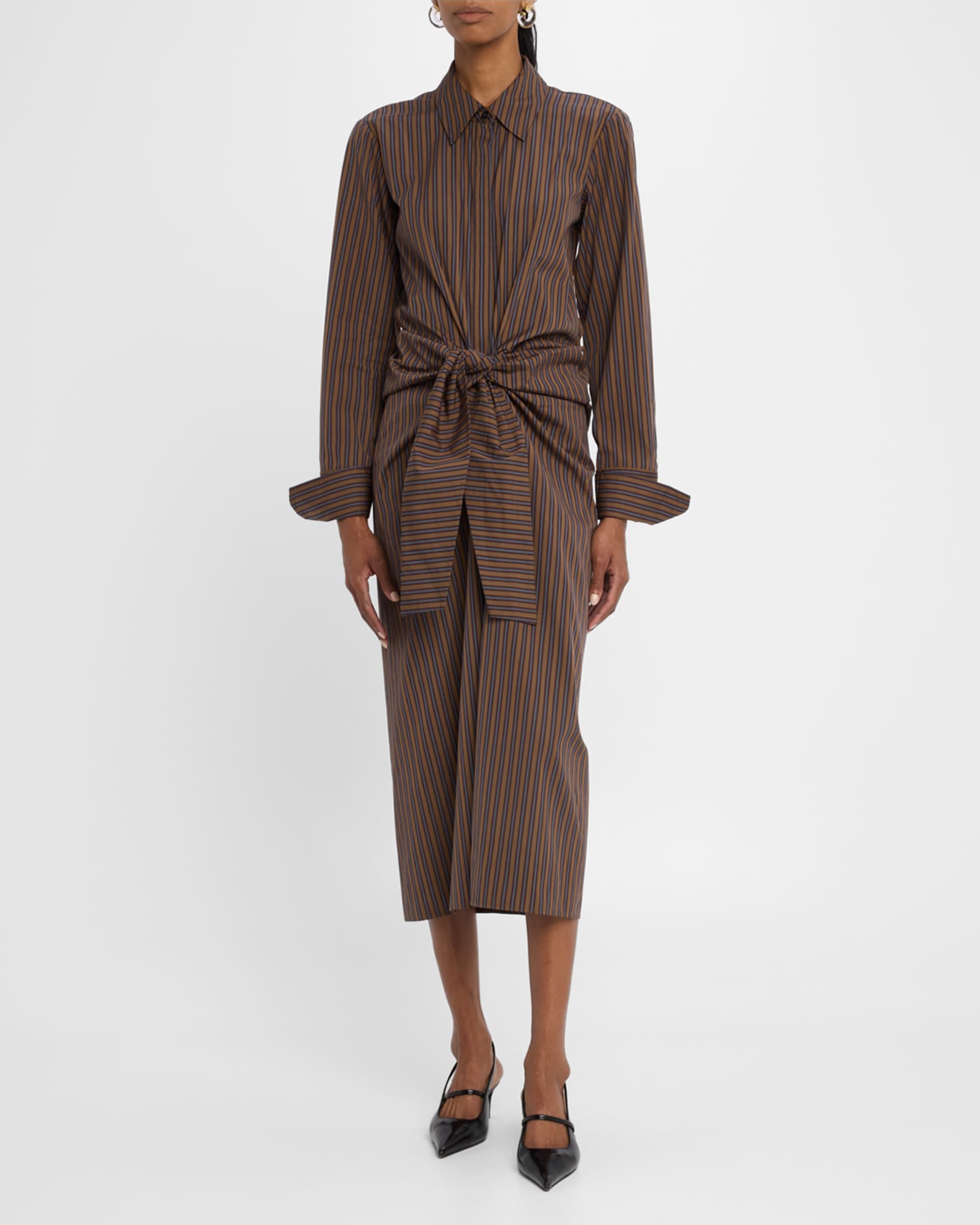 a line long sleeve formal dress A.L.C. Mila Maxi Shirtdress Maritime Navy  blueandcream