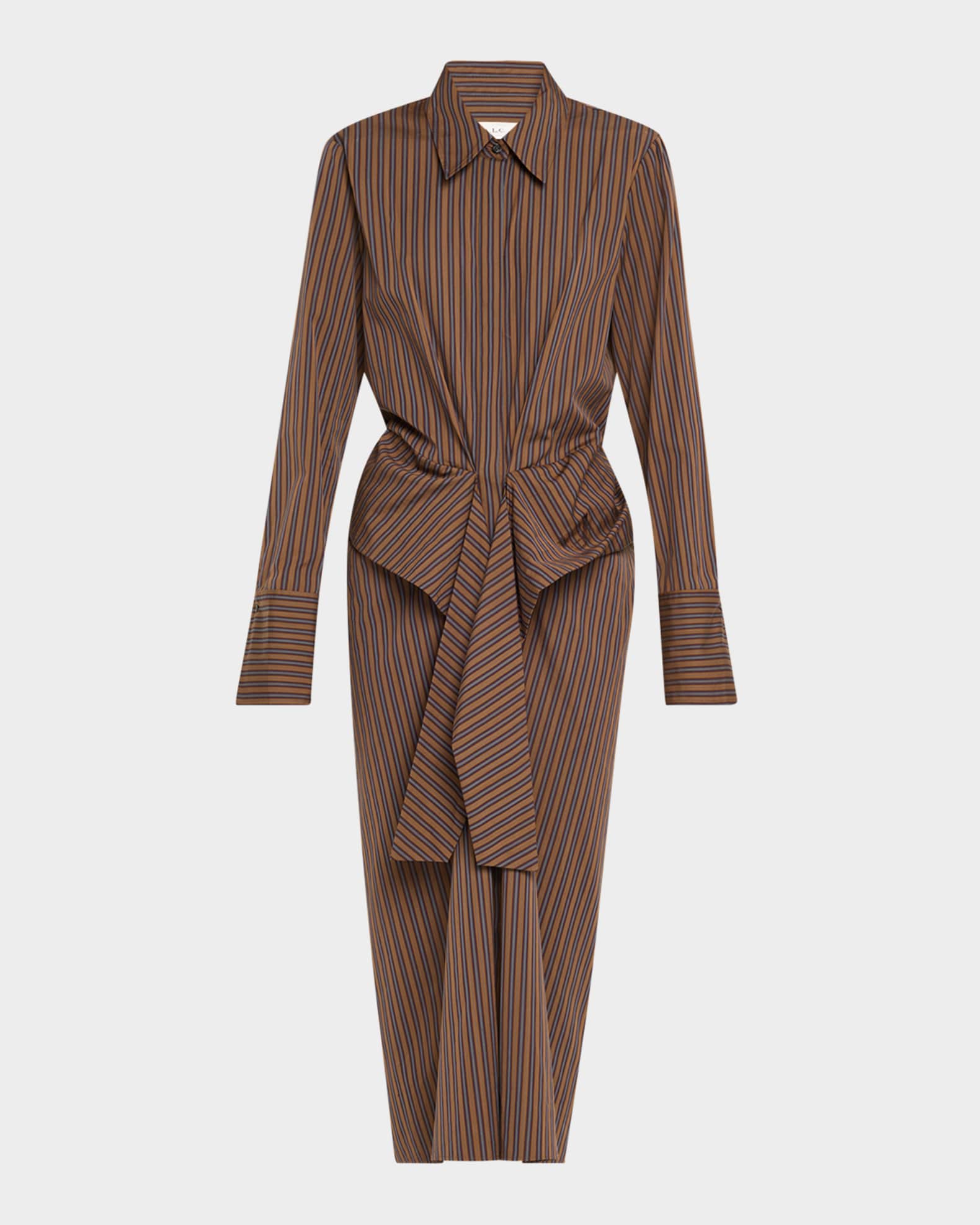 Mila Pinstripe Draped Shirtdress 0