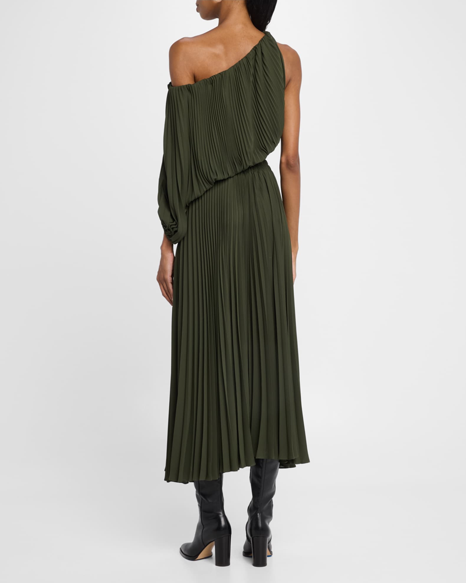 A.L.C. Women's Mara Georgette Pleated Midi Dress in Military, Size L