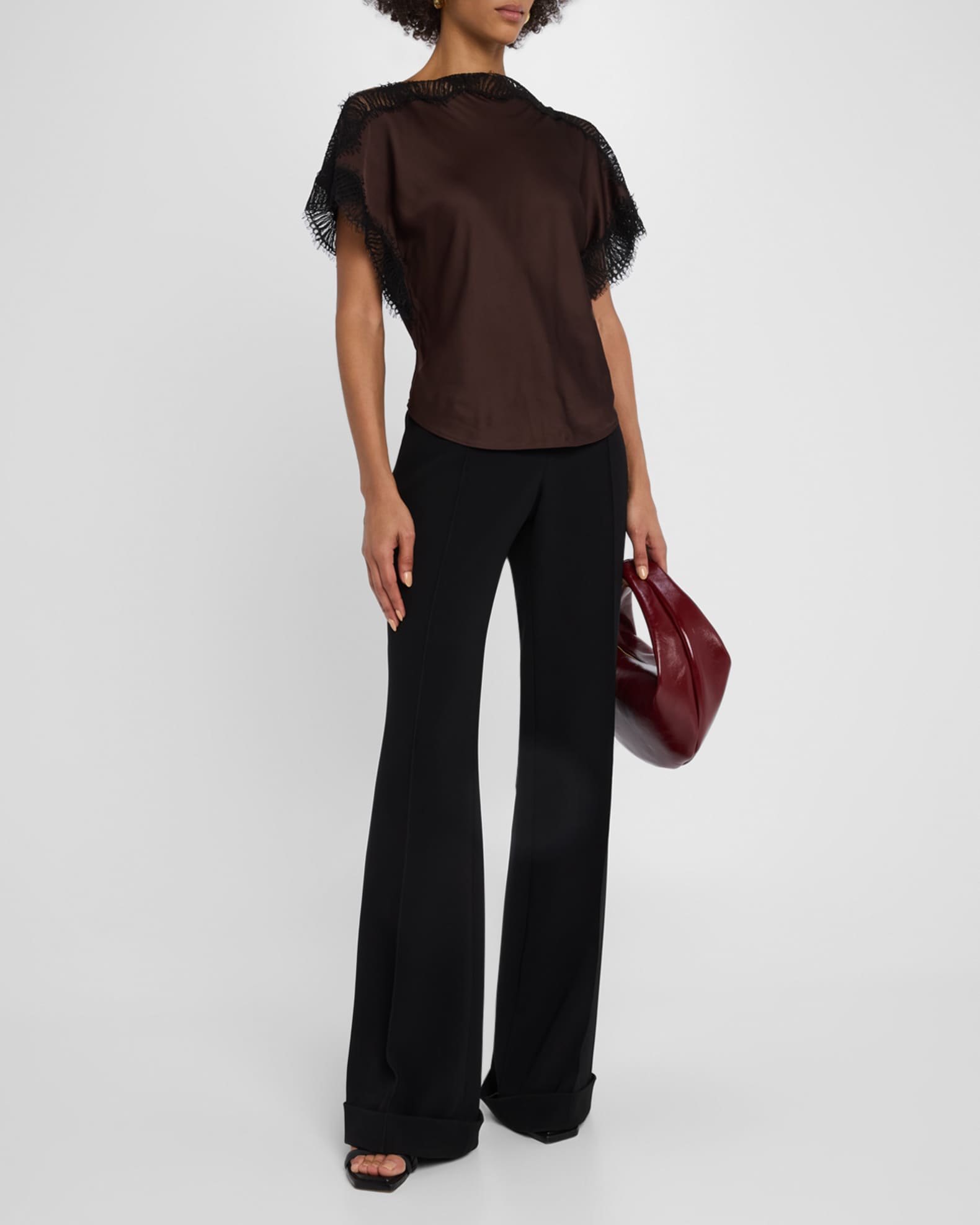 A.L.C. Luna Satin Lace-Trim Top | Neiman Marcus