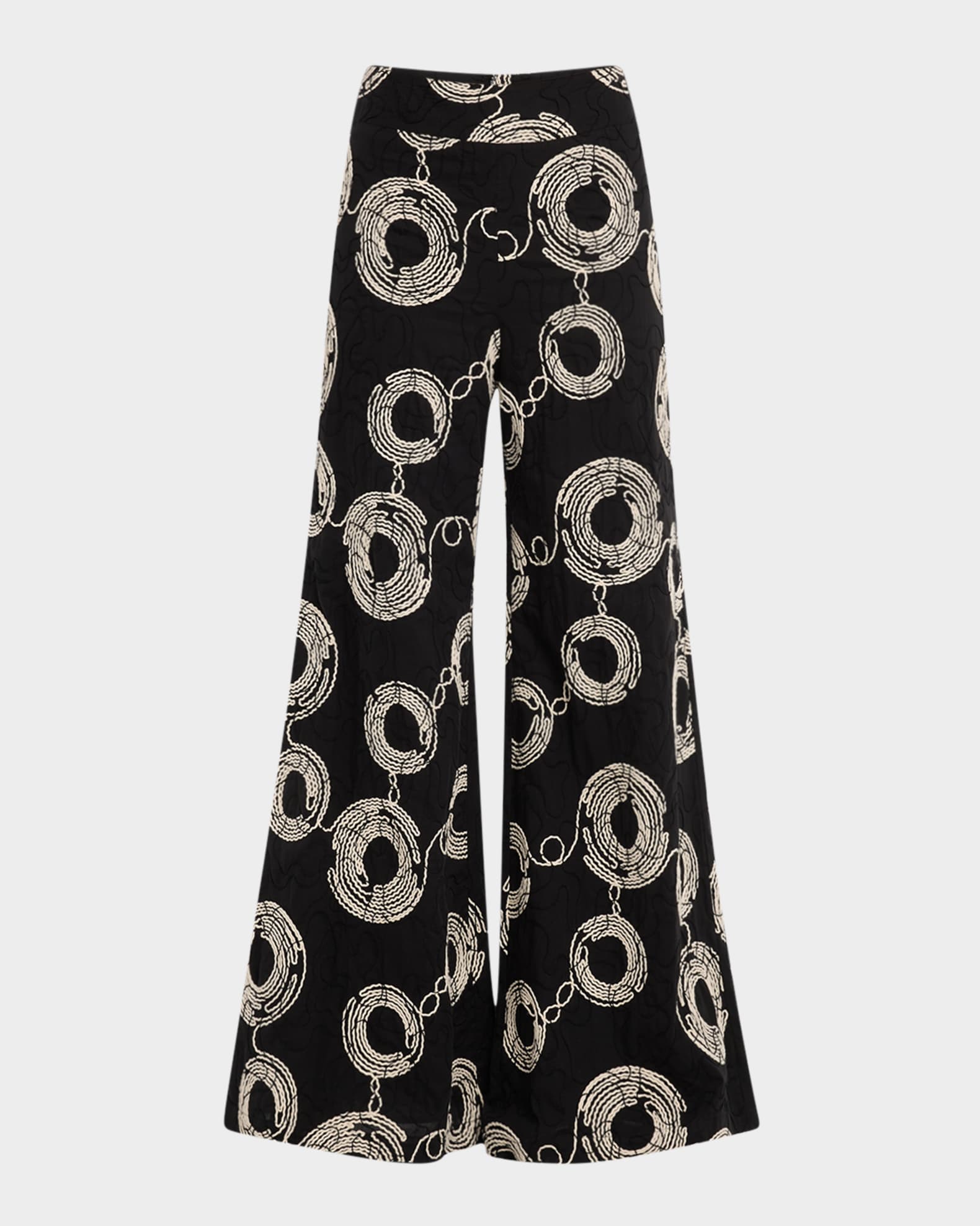 Odette Embroidered Wide-Leg Pants 0