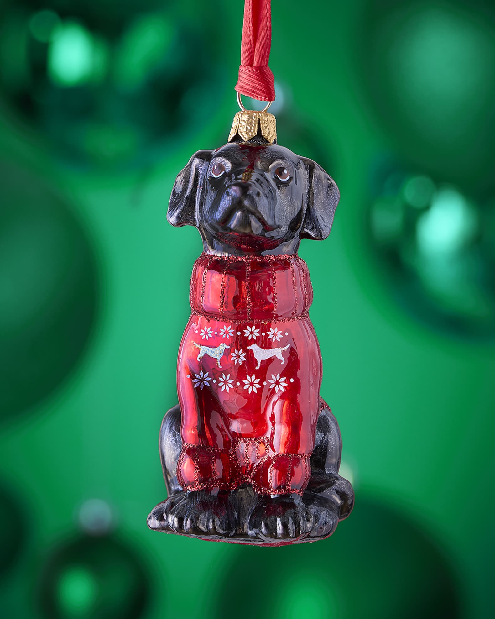 Black Lab in Snowflake-Printed Nordic Sweater Christmas Ornament 0