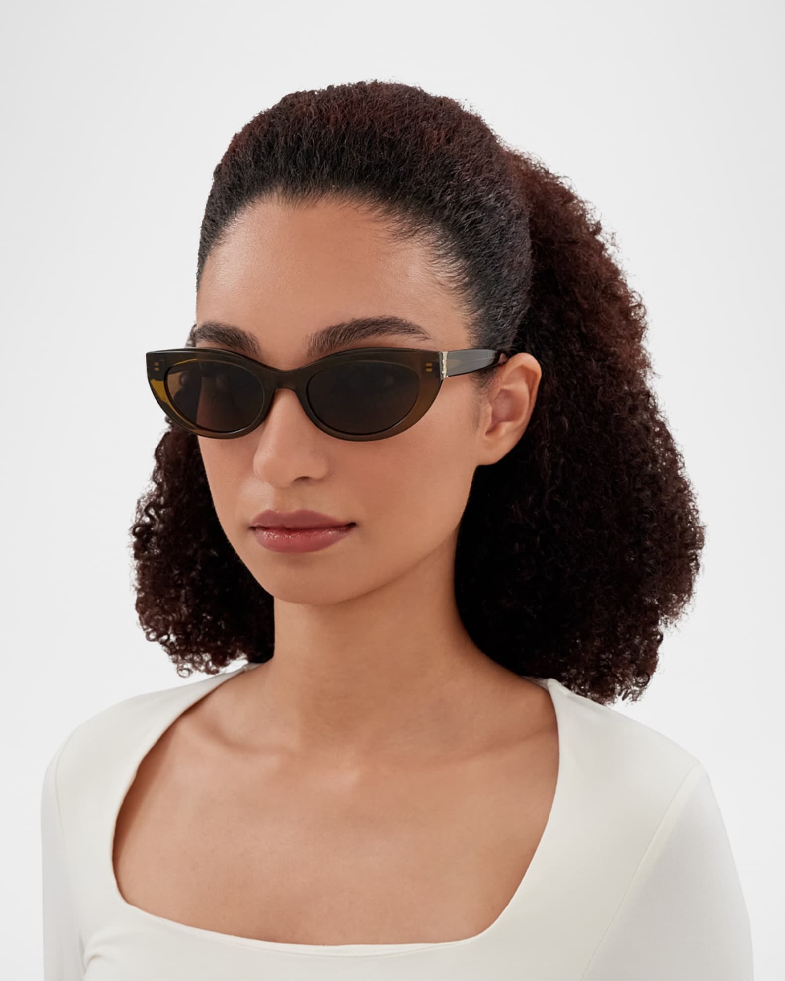 SAINT LAURENT キャットアイフレムサンクラス SLM115 004 Yves Saint Laurent Women's Cat Eye Ivory Sunglasses | A.K.