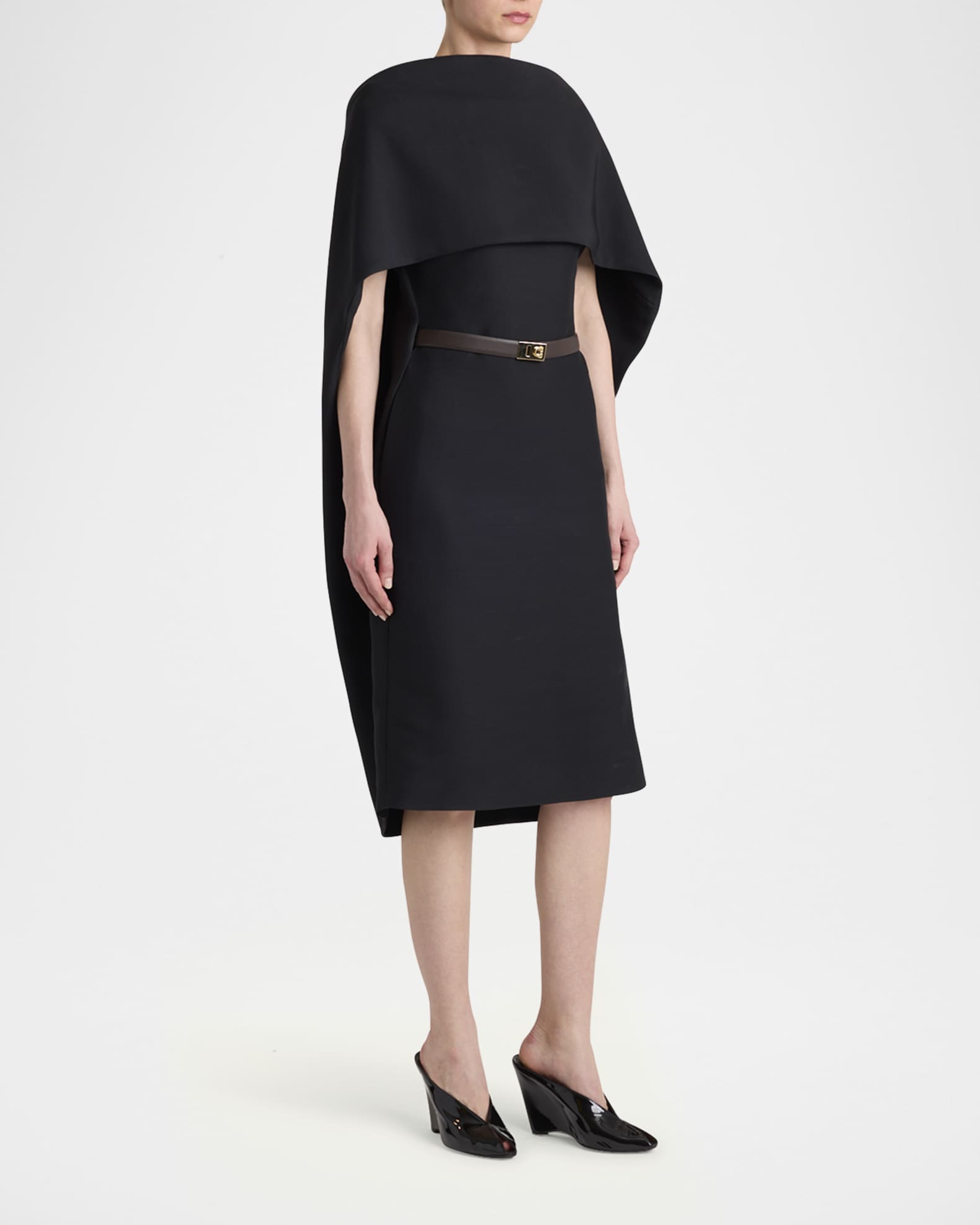 Ferragamo V-Back Cape Midi Dress | Neiman Marcus