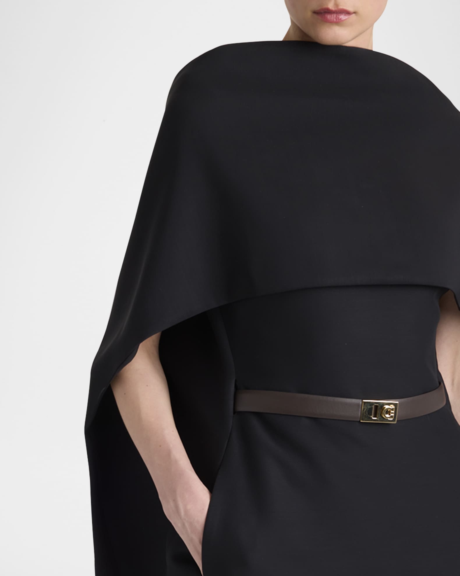 Ferragamo V-Back Cape Midi Dress | Neiman Marcus