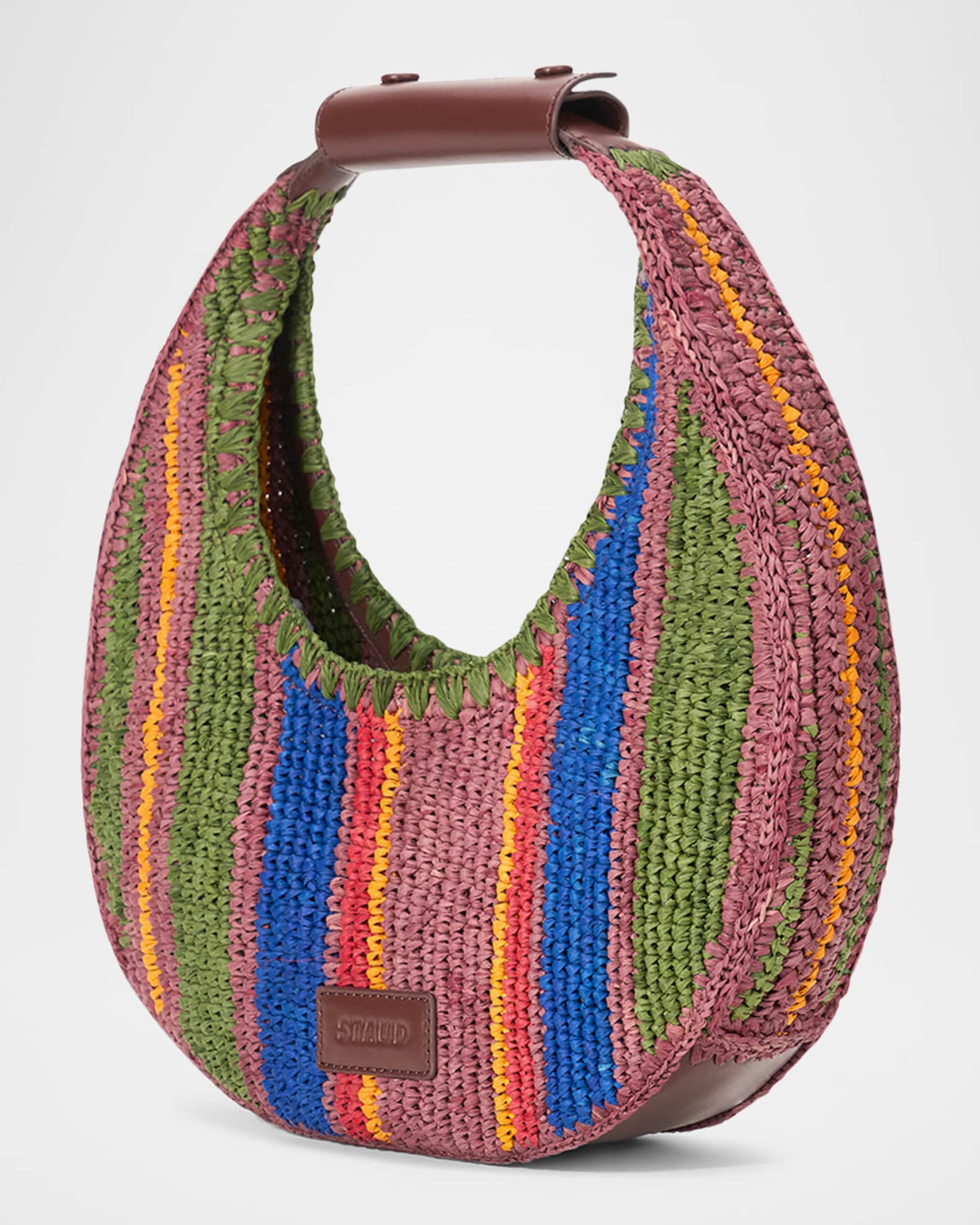 トートバッグ STAUD Moon Handbag - Staud - Raphia - Multi MOON RAFFIA BAG JUNGLE STRIPE RAFFIA