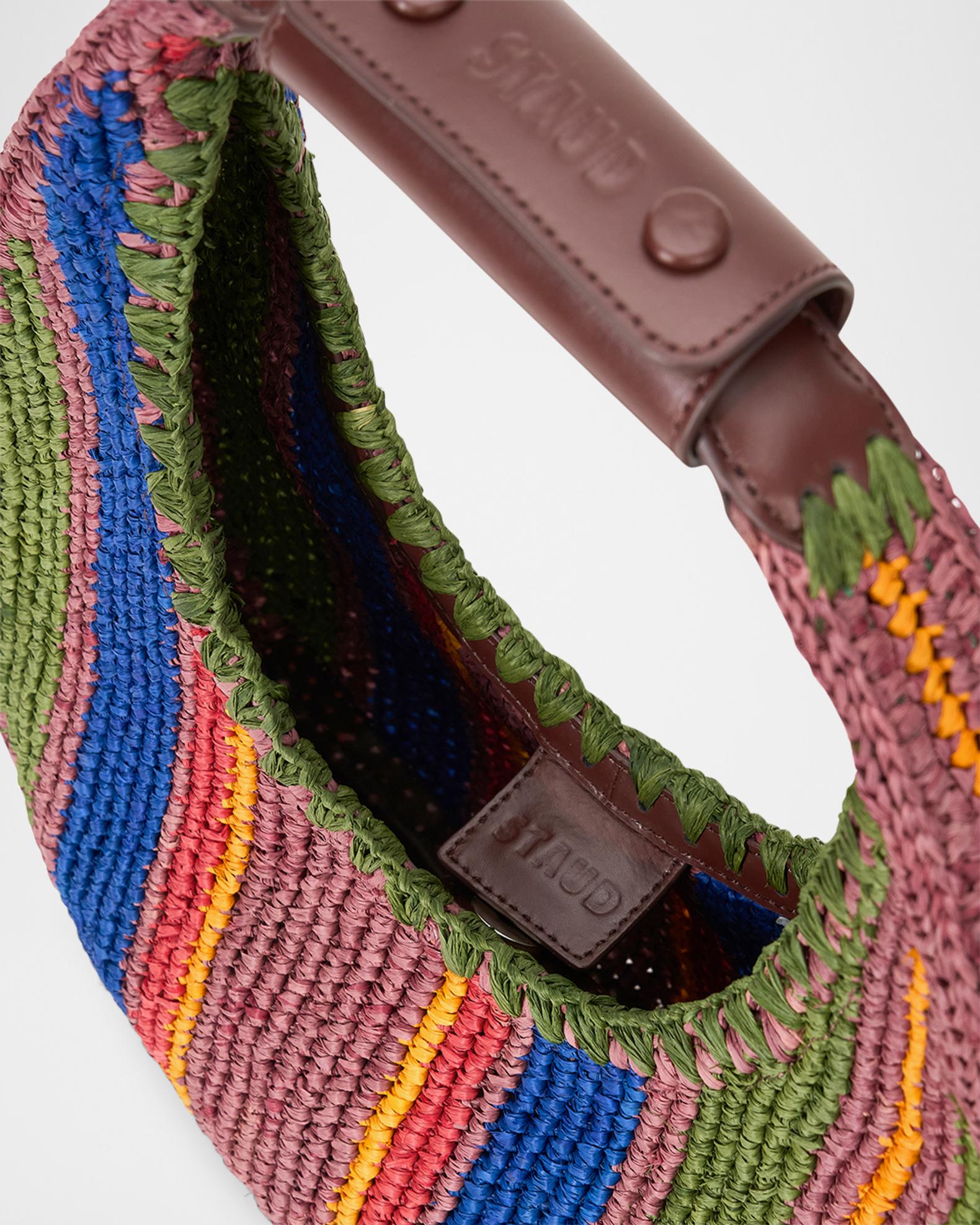 STAUD Moon Multicolor Striped Raffia Shoulder Bag | Neiman Marcus