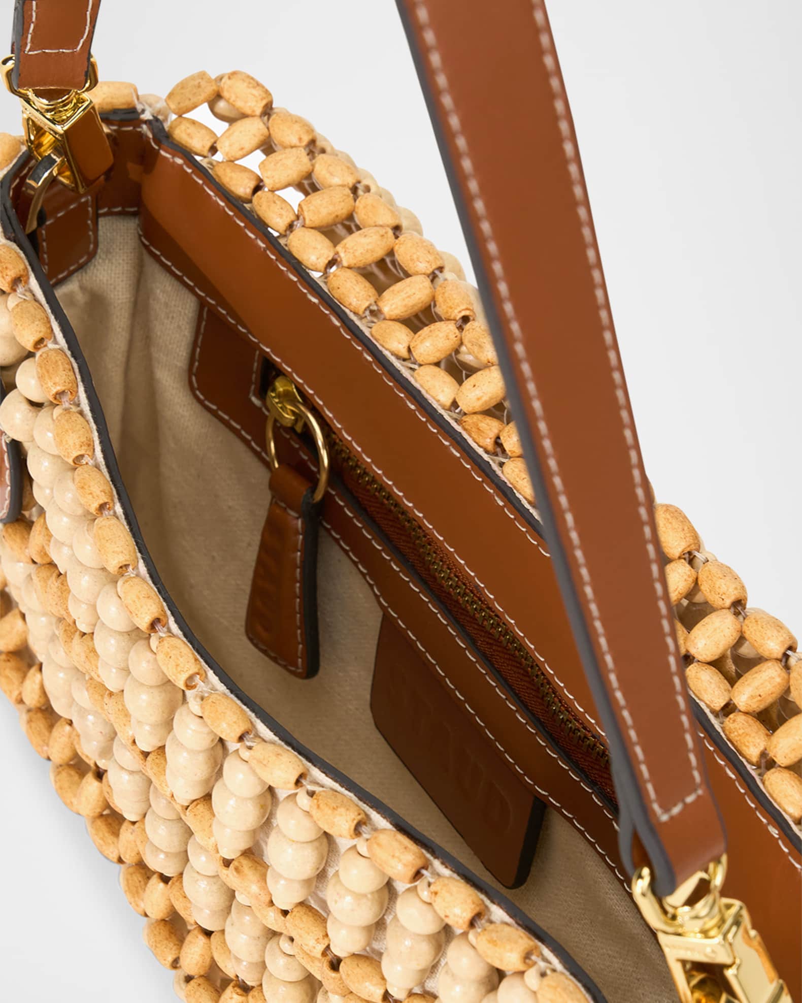 STAUD Timmy Convertible Beaded Wood Shoulder Bag | Neiman Marcus