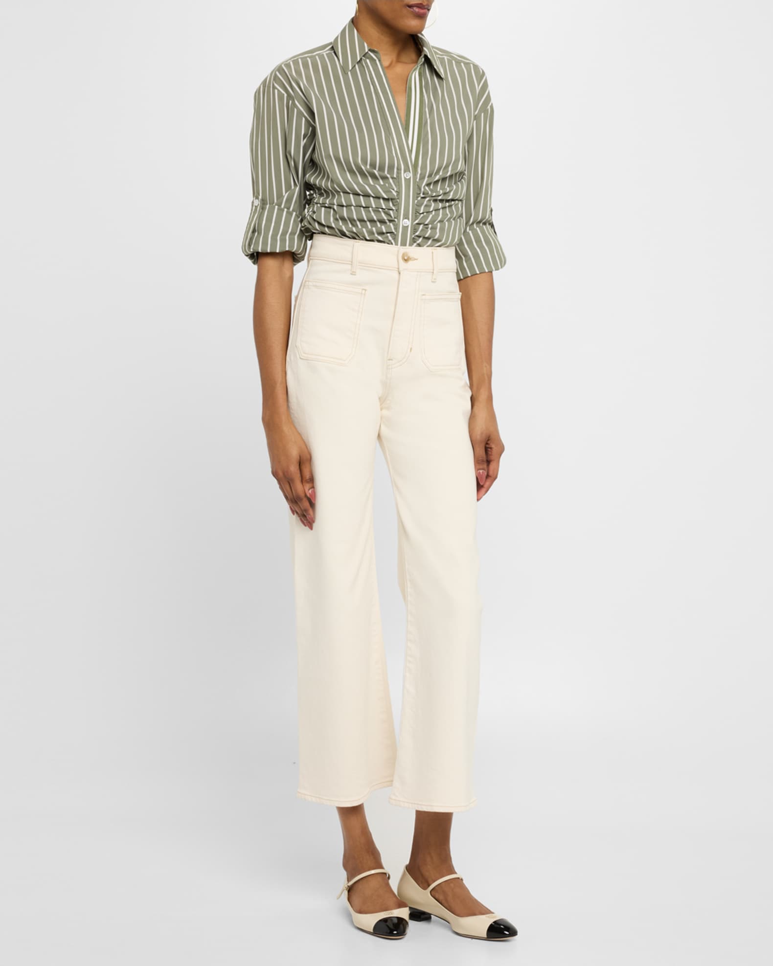 Devra Stripe Long-Sleeve Gathered Top 1