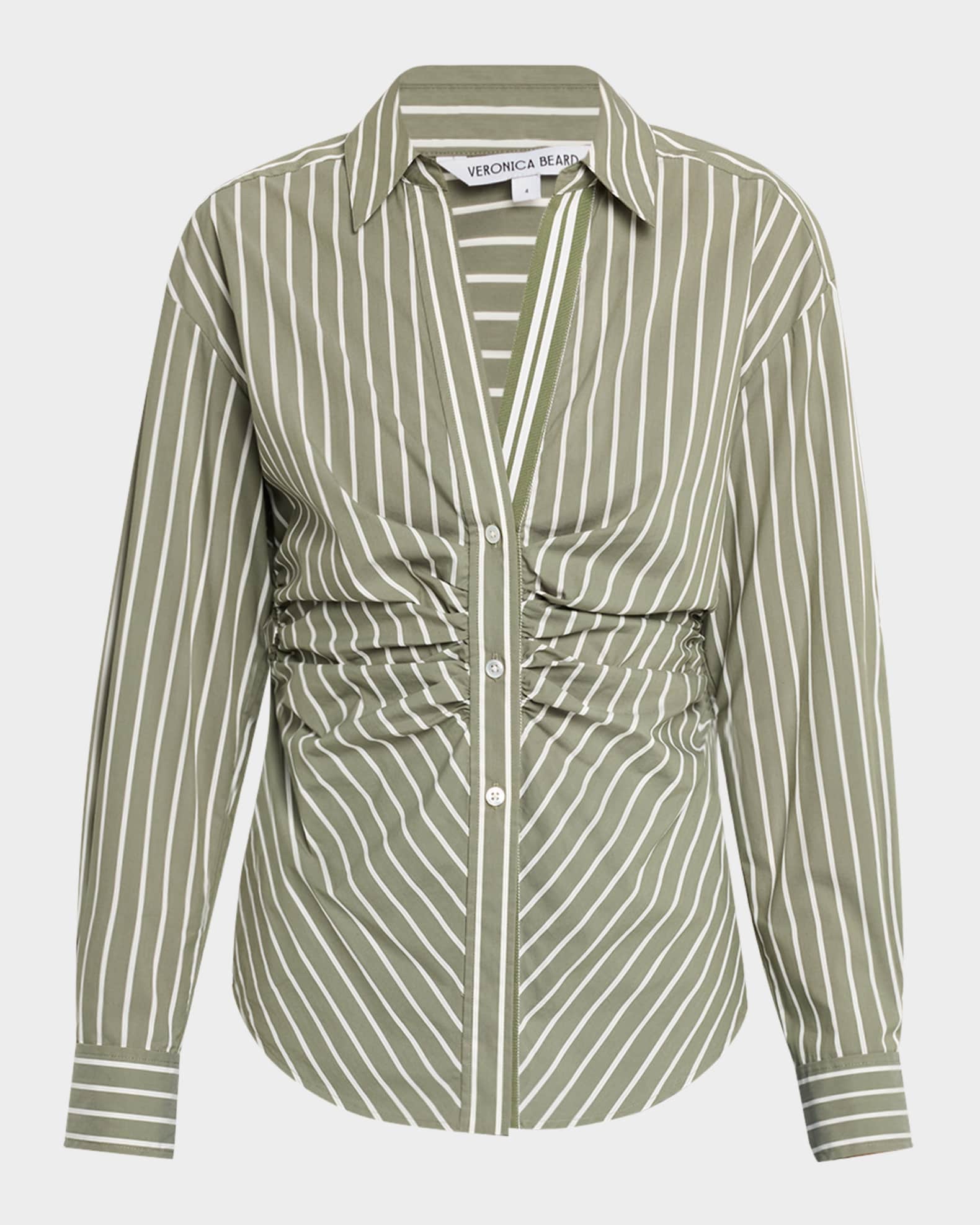Devra Stripe Long-Sleeve Gathered Top 0