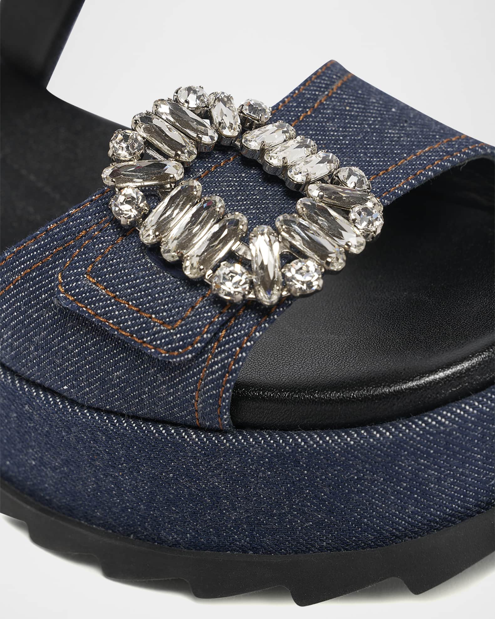 Roger Vivier Denim Strass Wedge Sandals | Neiman Marcus