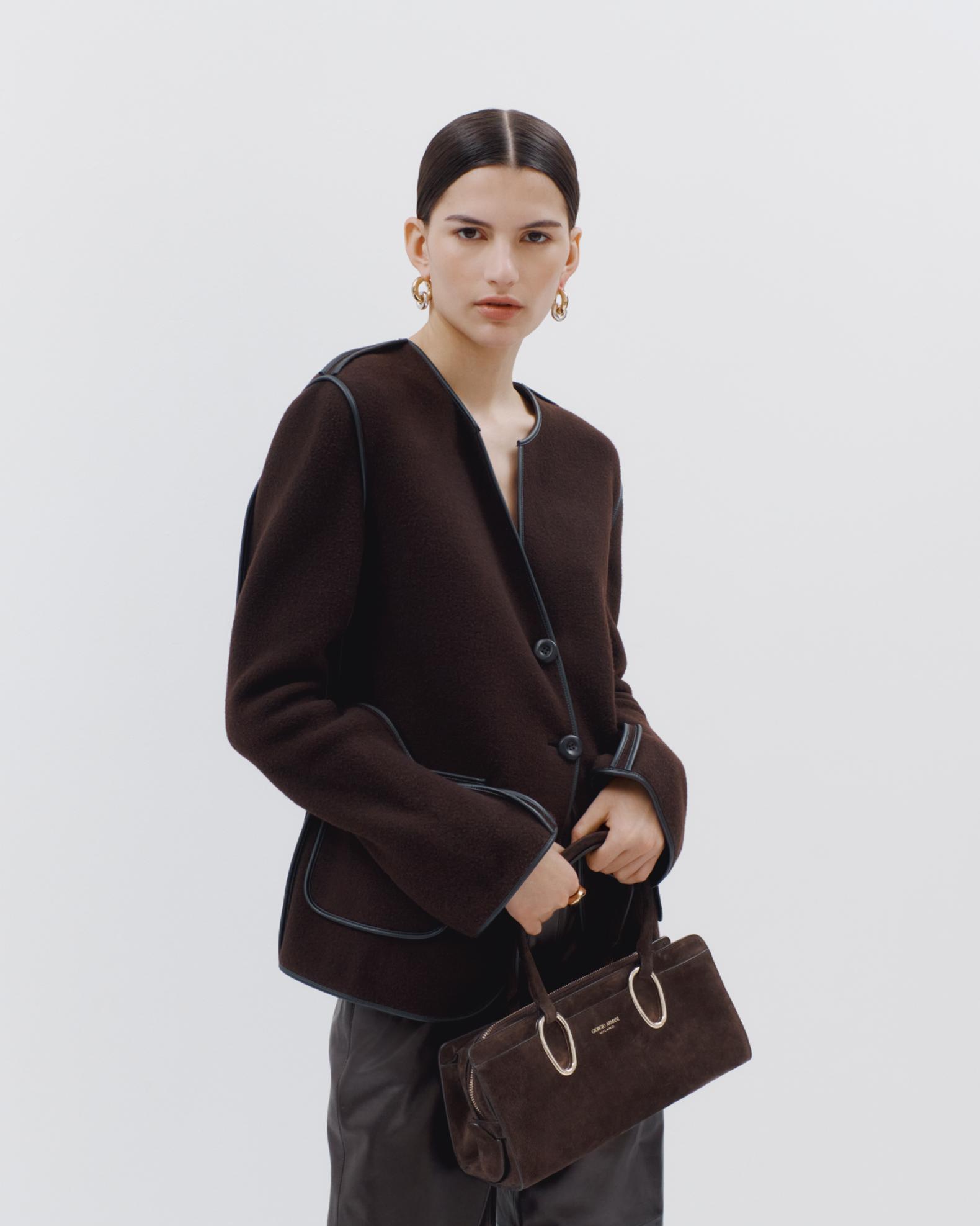 Giorgio Armani Ring-Embellished Suede Top-Handle Bag | Neiman Marcus