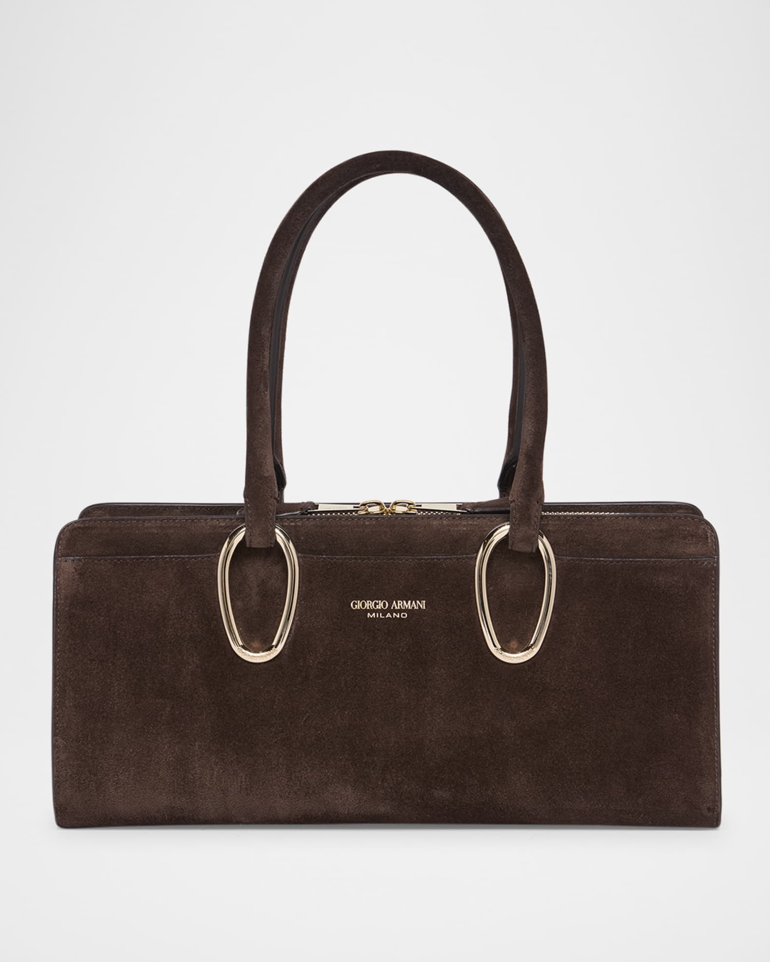 Giorgio Armani Ring-Embellished Suede Top-Handle Bag | Neiman Marcus