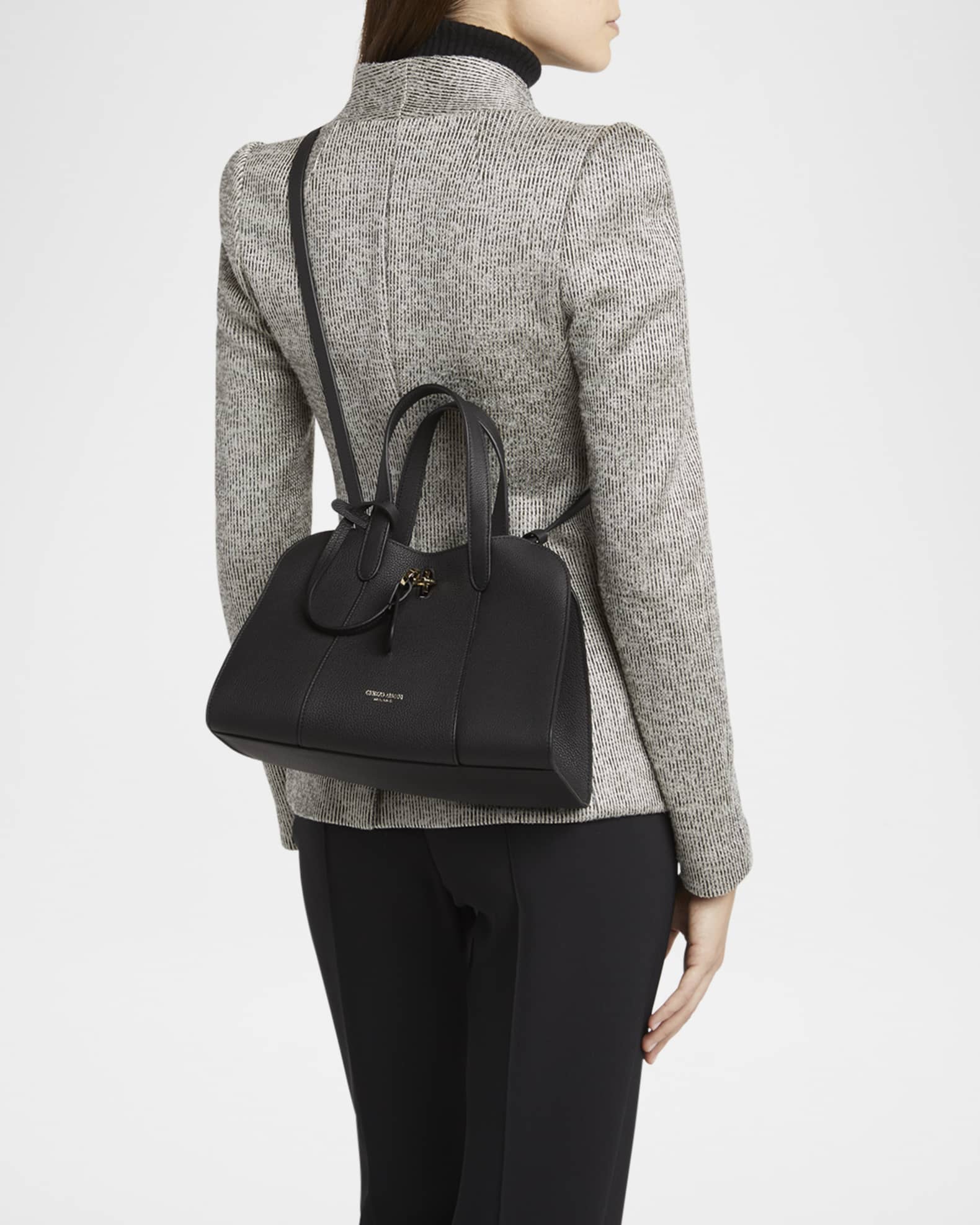 Giorgio Armani Small Grained Leather Trapezoid Tote Bag | Neiman