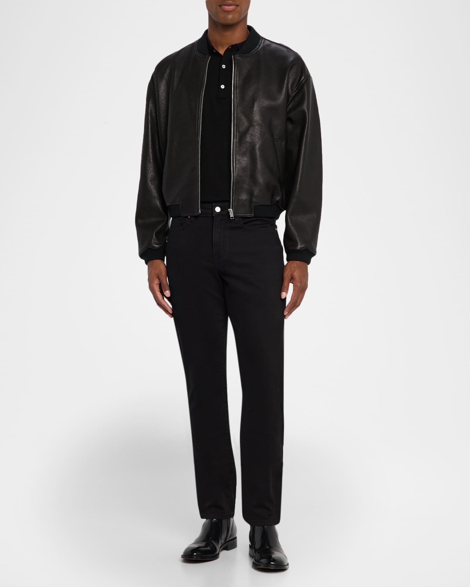 FRAME Men's Leather Full-Zip Bomber Jacket | Neiman Marcus