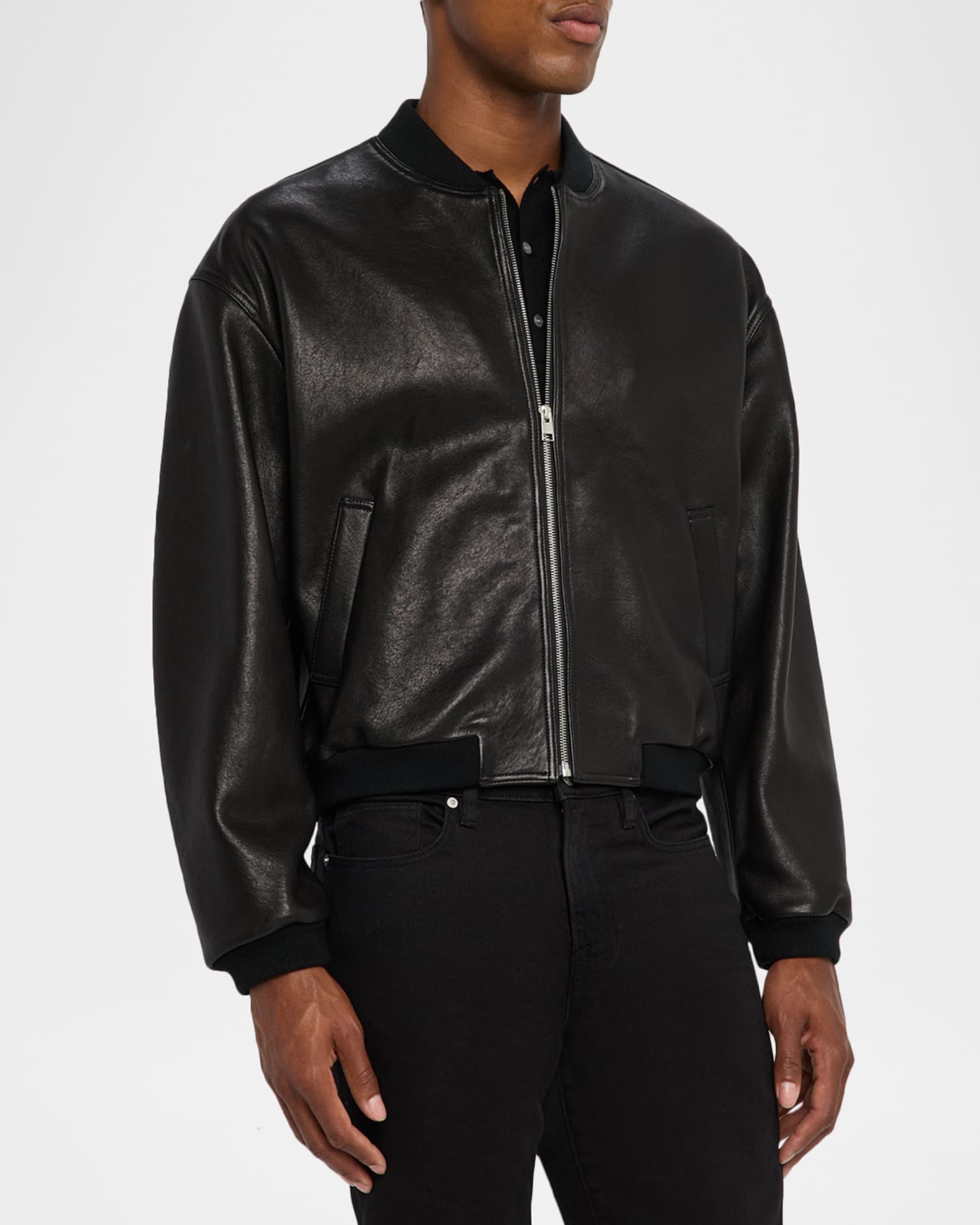 FRAME Men's Leather Full-Zip Bomber Jacket | Neiman Marcus