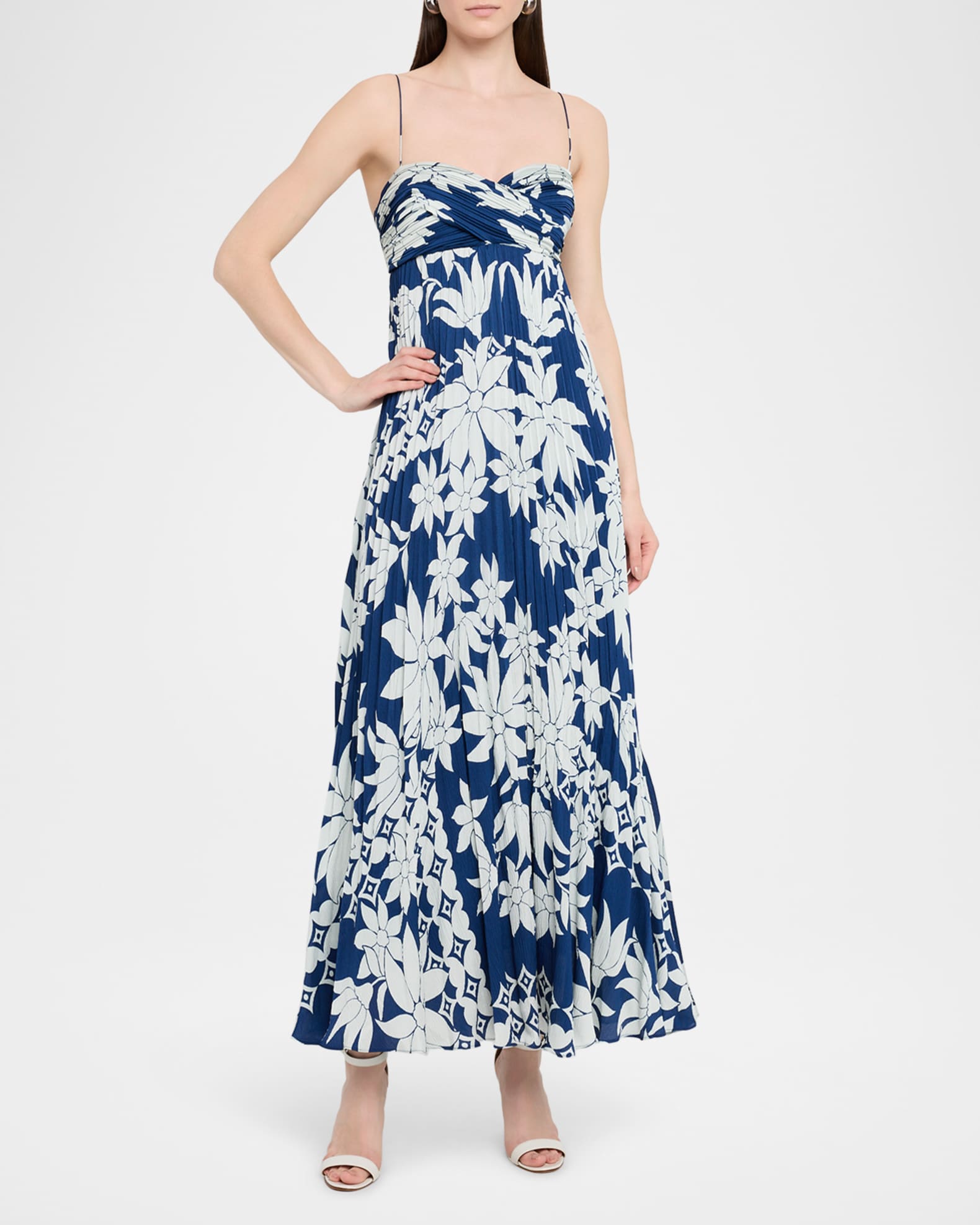 Avery Pleated Floral-Print Empire Maxi Dress 1