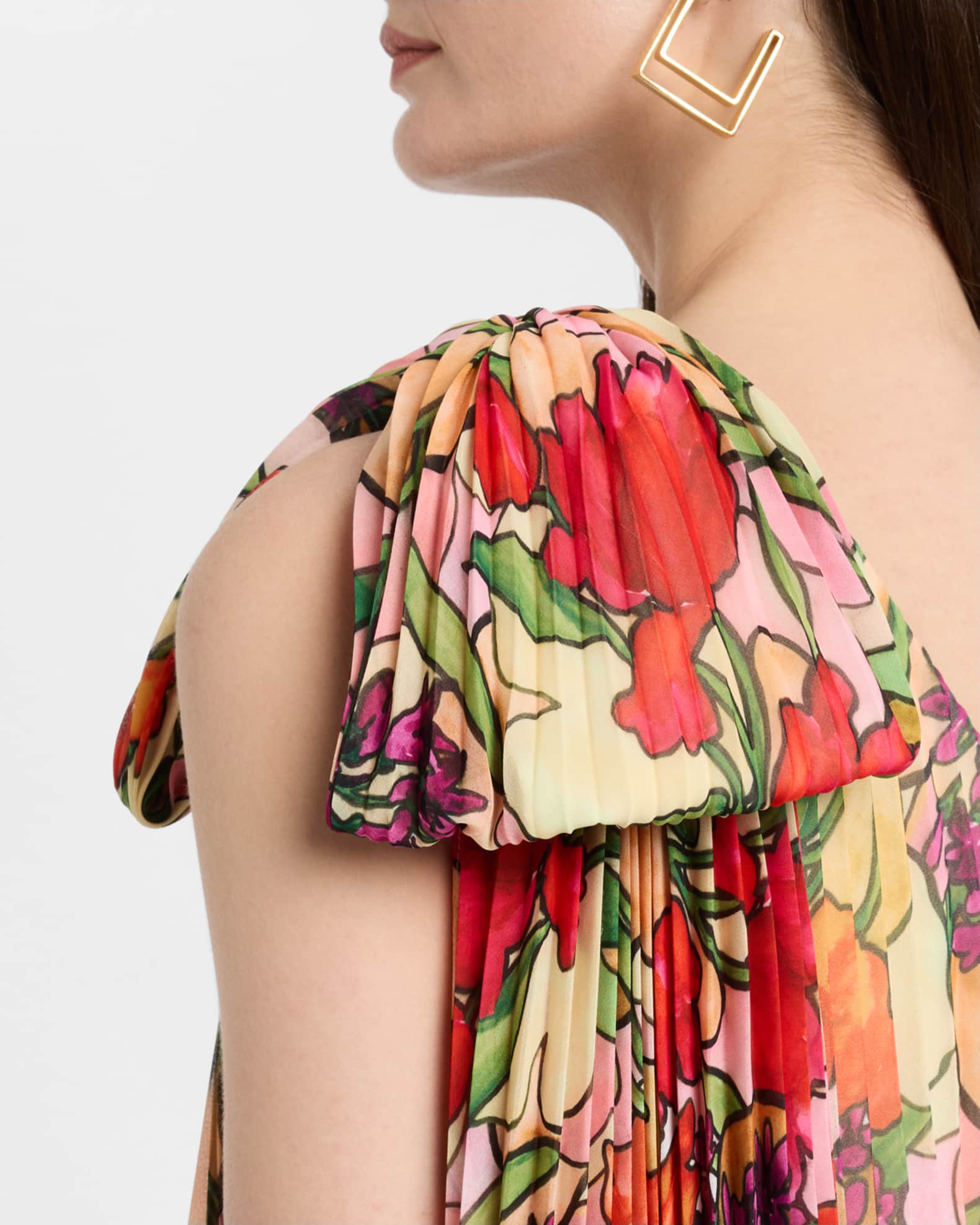 Badgley Mischka Collection Pleated One-Shoulder Bow Gown