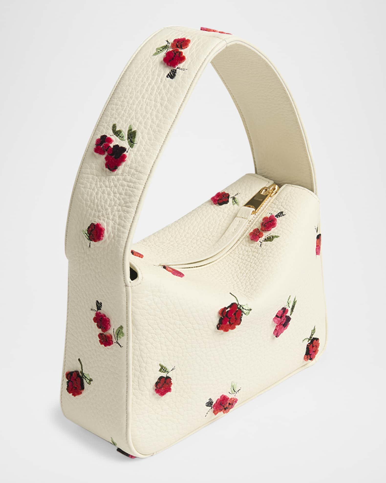 Elena Raspberry Applique Leather Shoulder Bag 1