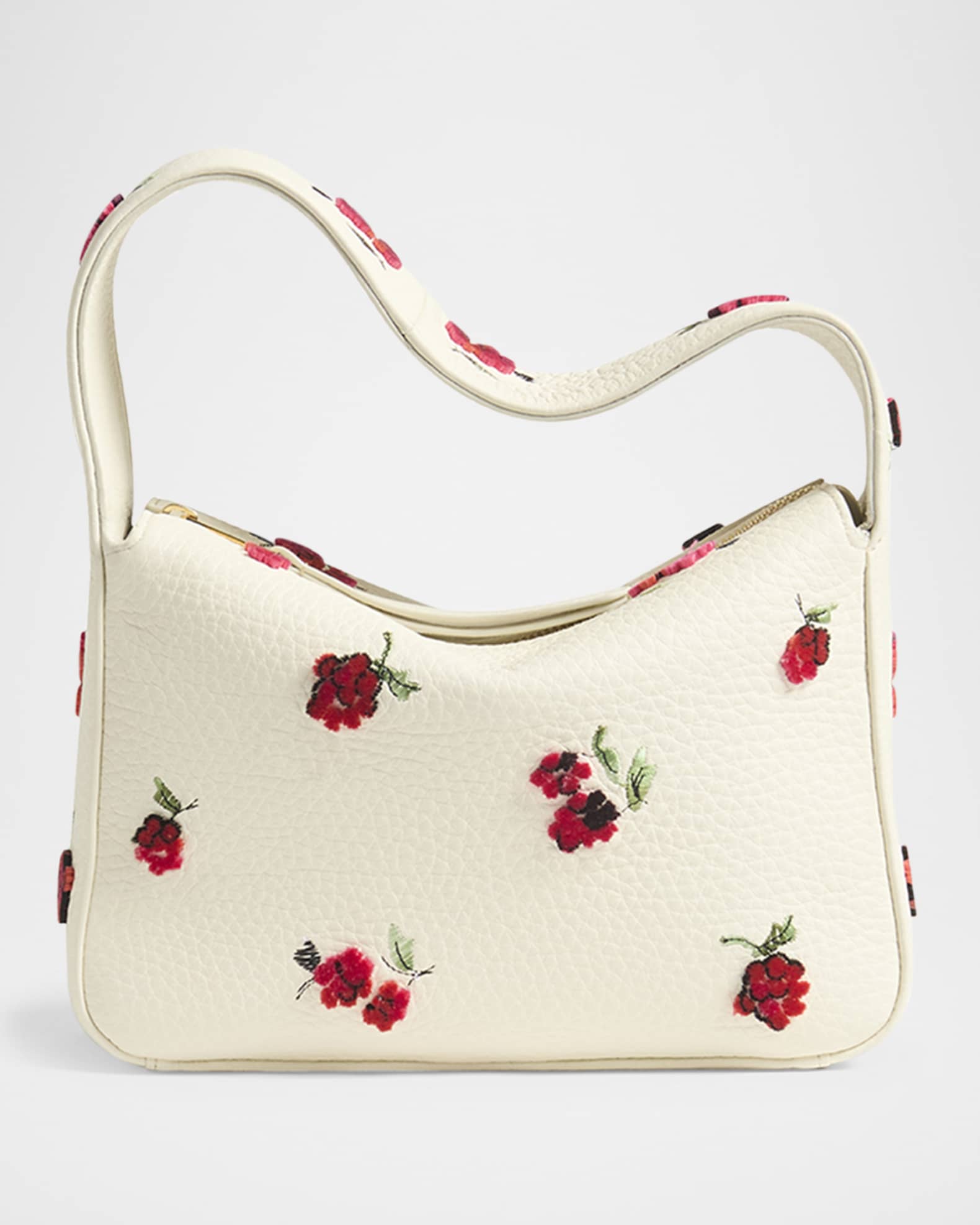 Elena Raspberry Applique Leather Shoulder Bag 0