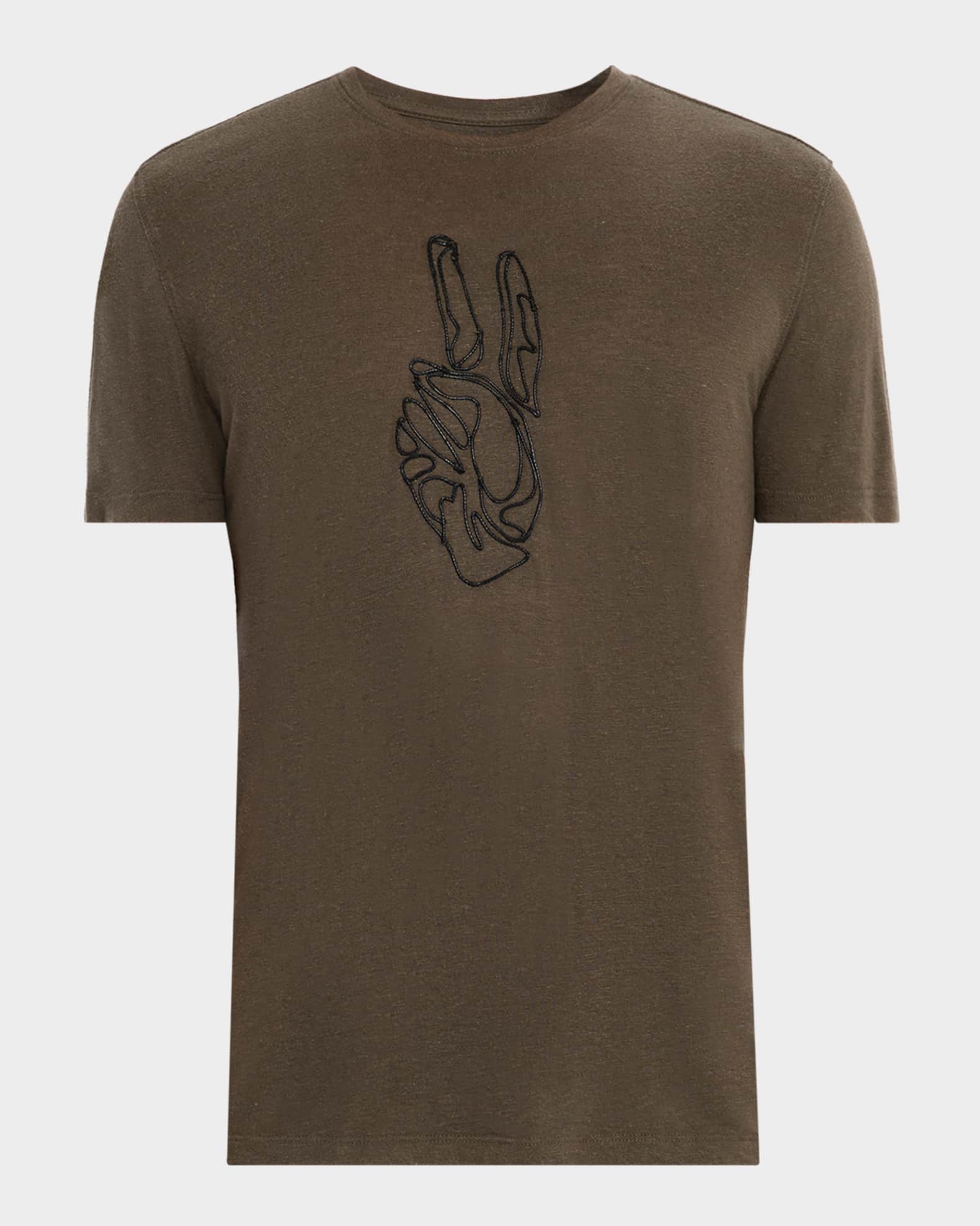 Men's Cording Peace Sign Crewneck T-Shirt 0