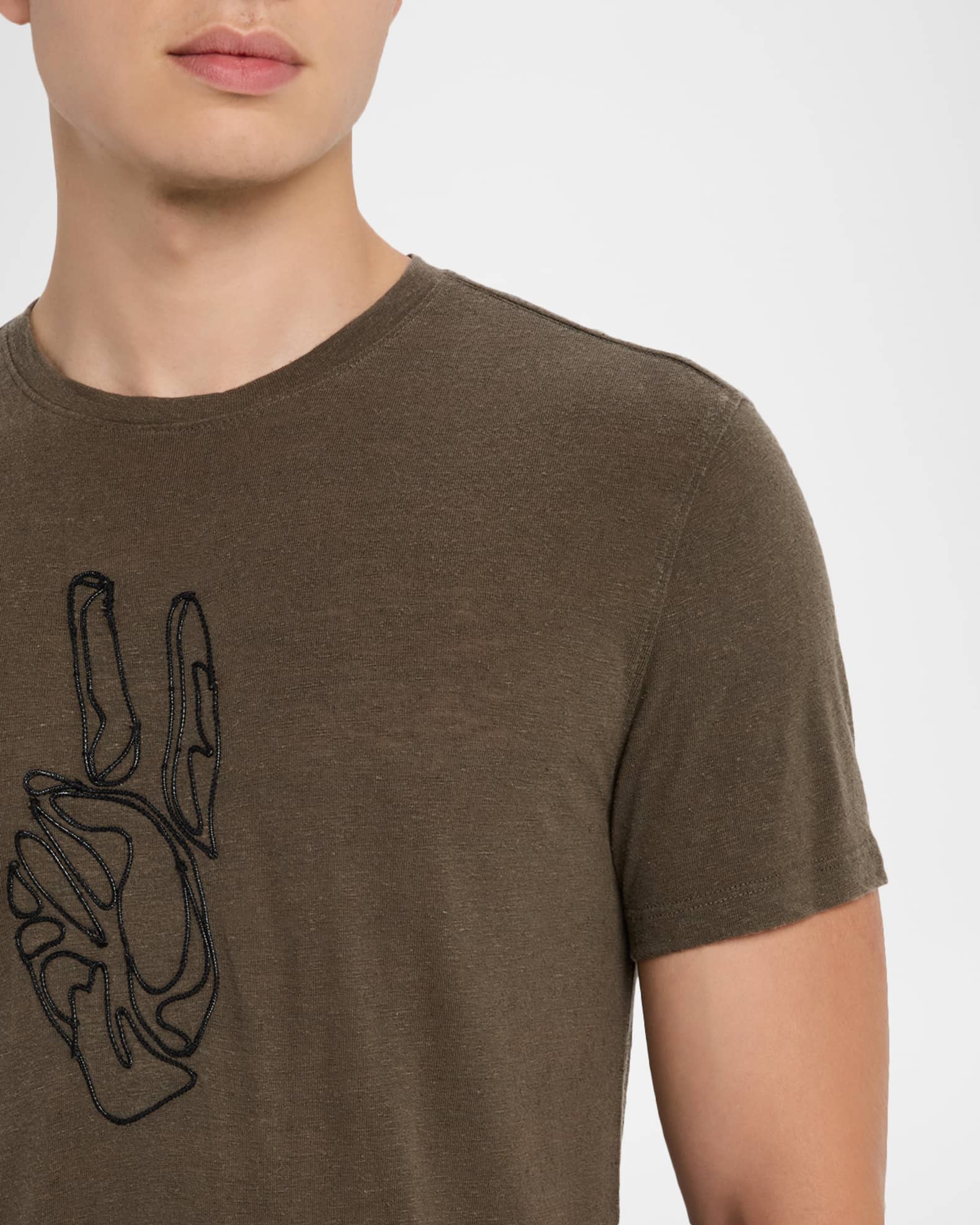 John Varvatos Men's Cording Peace Sign Crewneck T-Shirt | Neiman