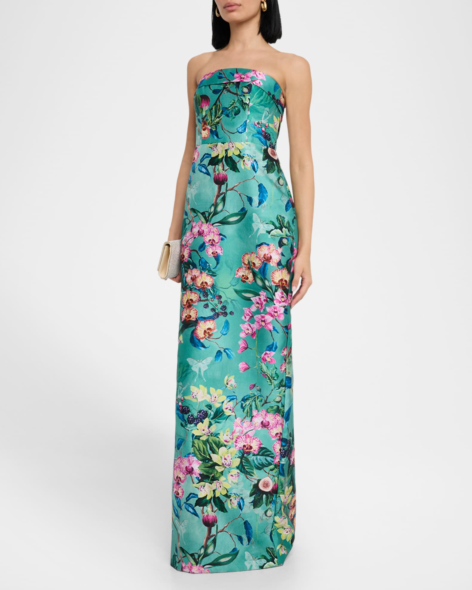 Lulu Floral-Print Mikado Column Gown 1