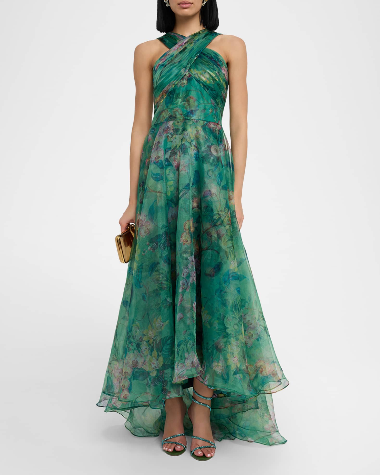 Luana Floral-Print Organza Halter Gown 1