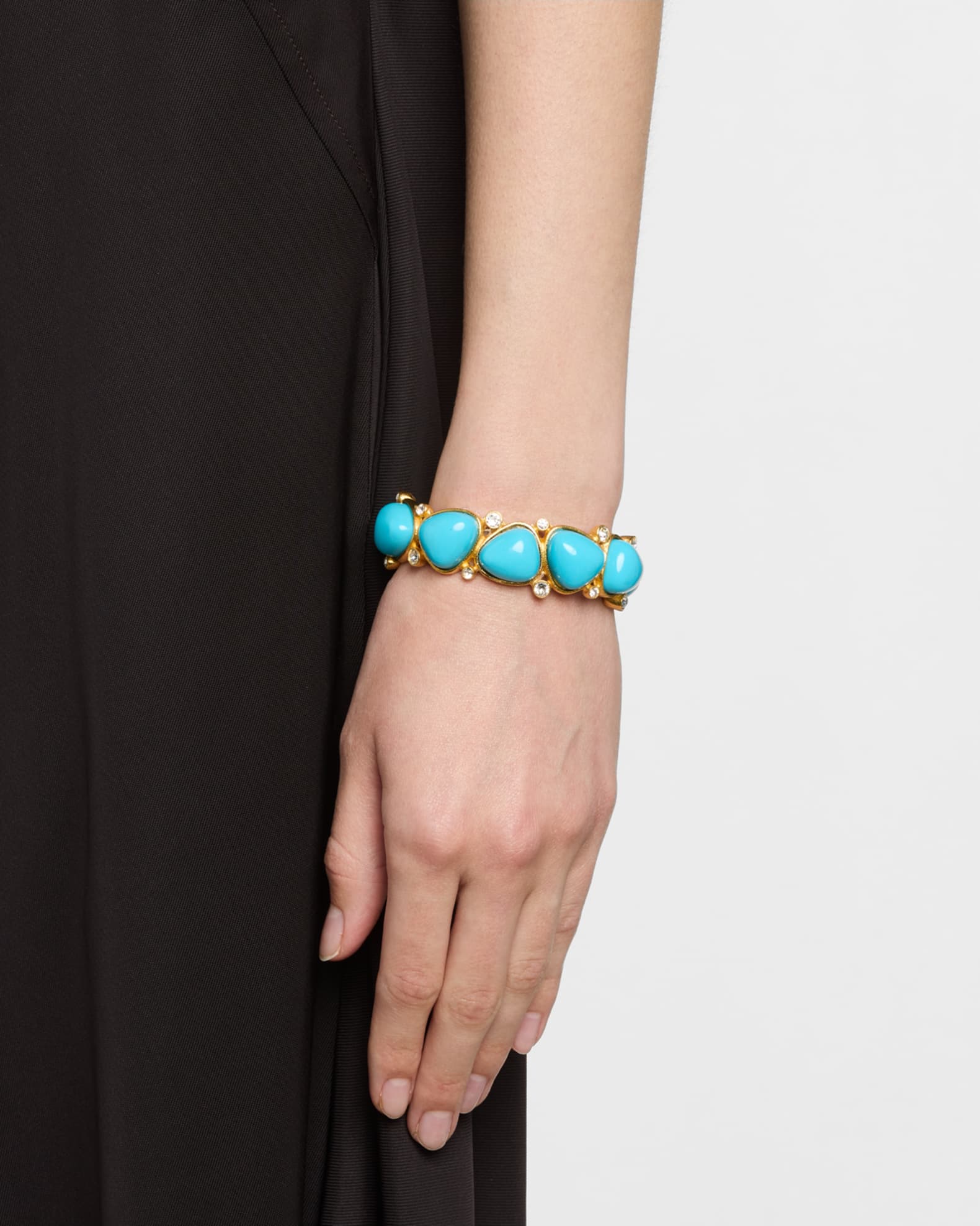 Crystal Dots and Rounded Triangle Cabochon Hinged Bracelet 1