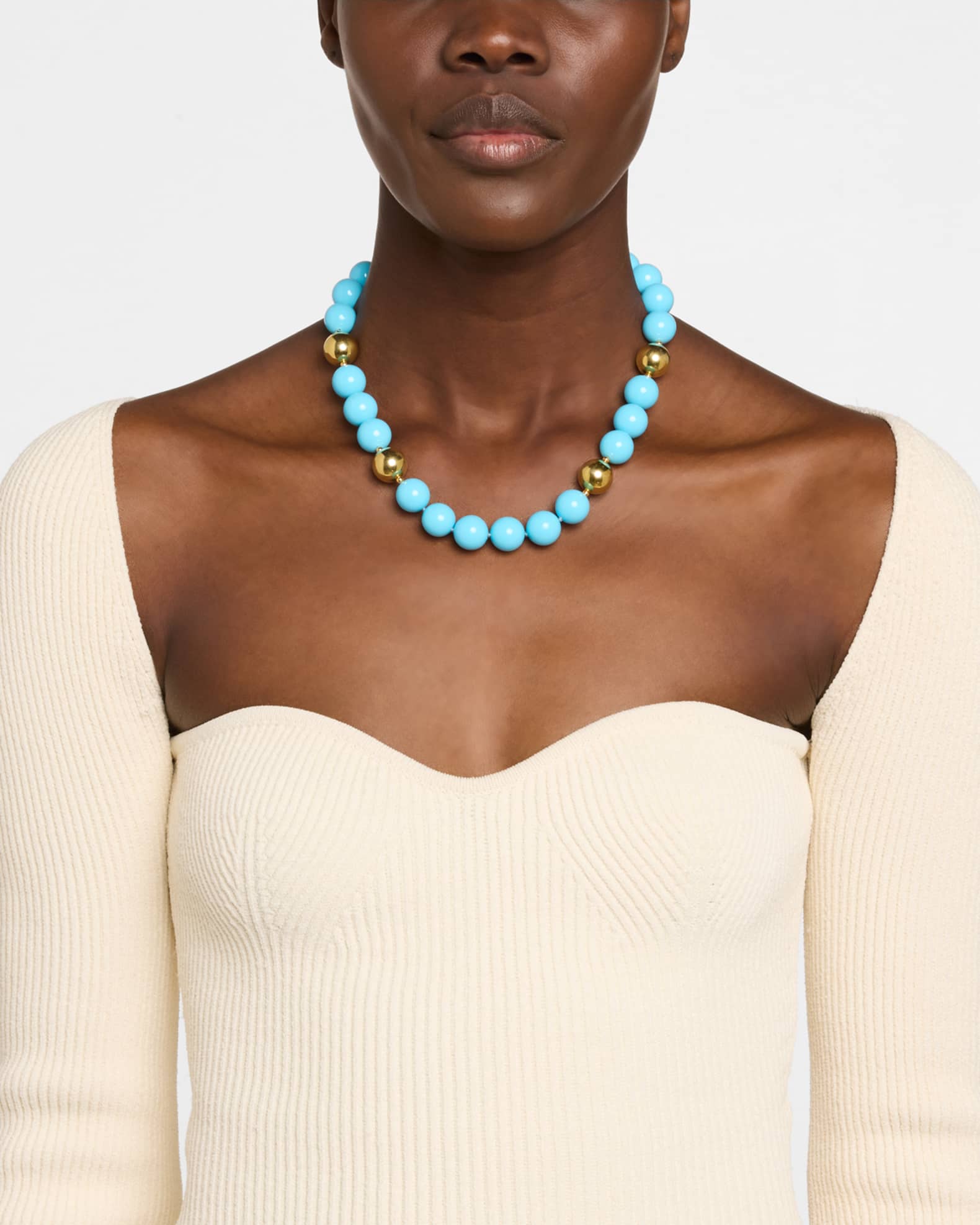 Turquoise and Gold Beads Necklace 1