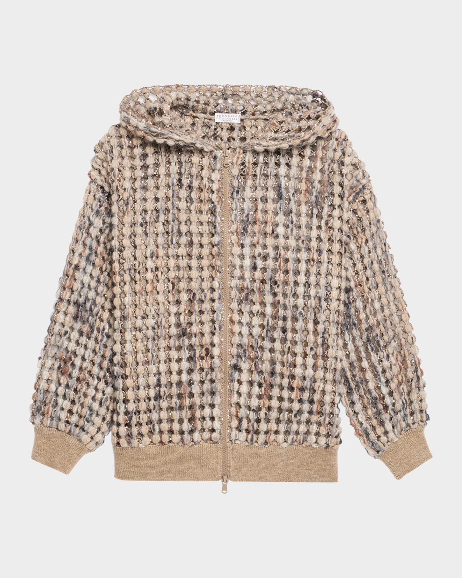 Brunello Cucinelli Pailette Wool-Cashmere Net Balloon-Sleeve