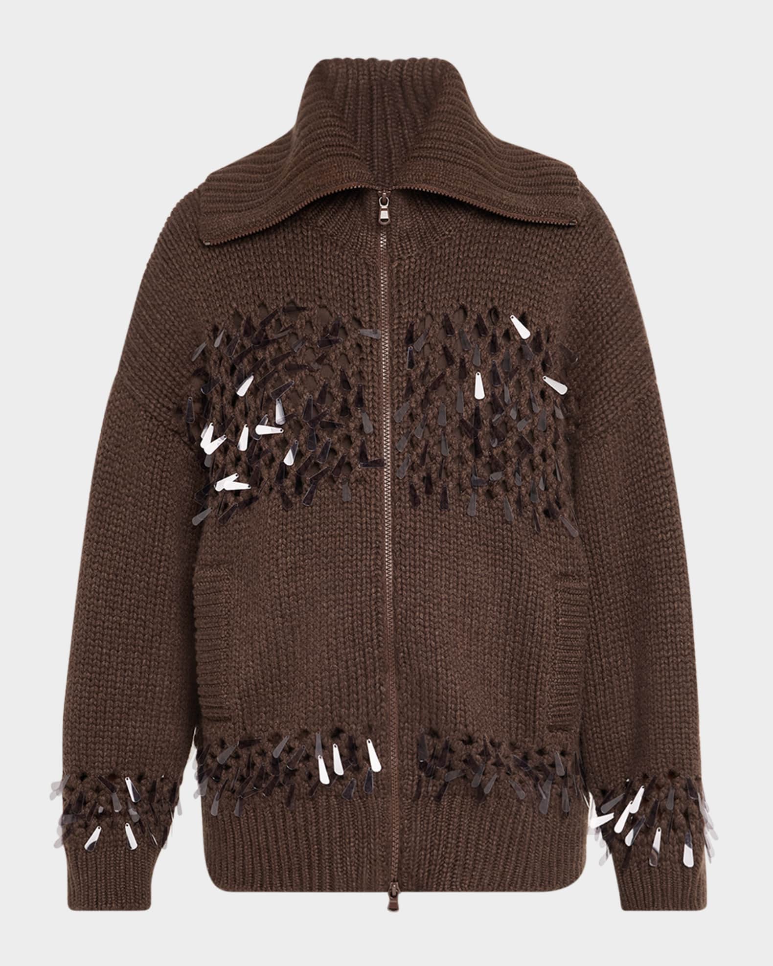 【関税&送料込】Brunello Cucinelli Sequin-Embroidered Cashme Brunello Cucinelli Mosaic Sequin Embroidered Net Knit Zip